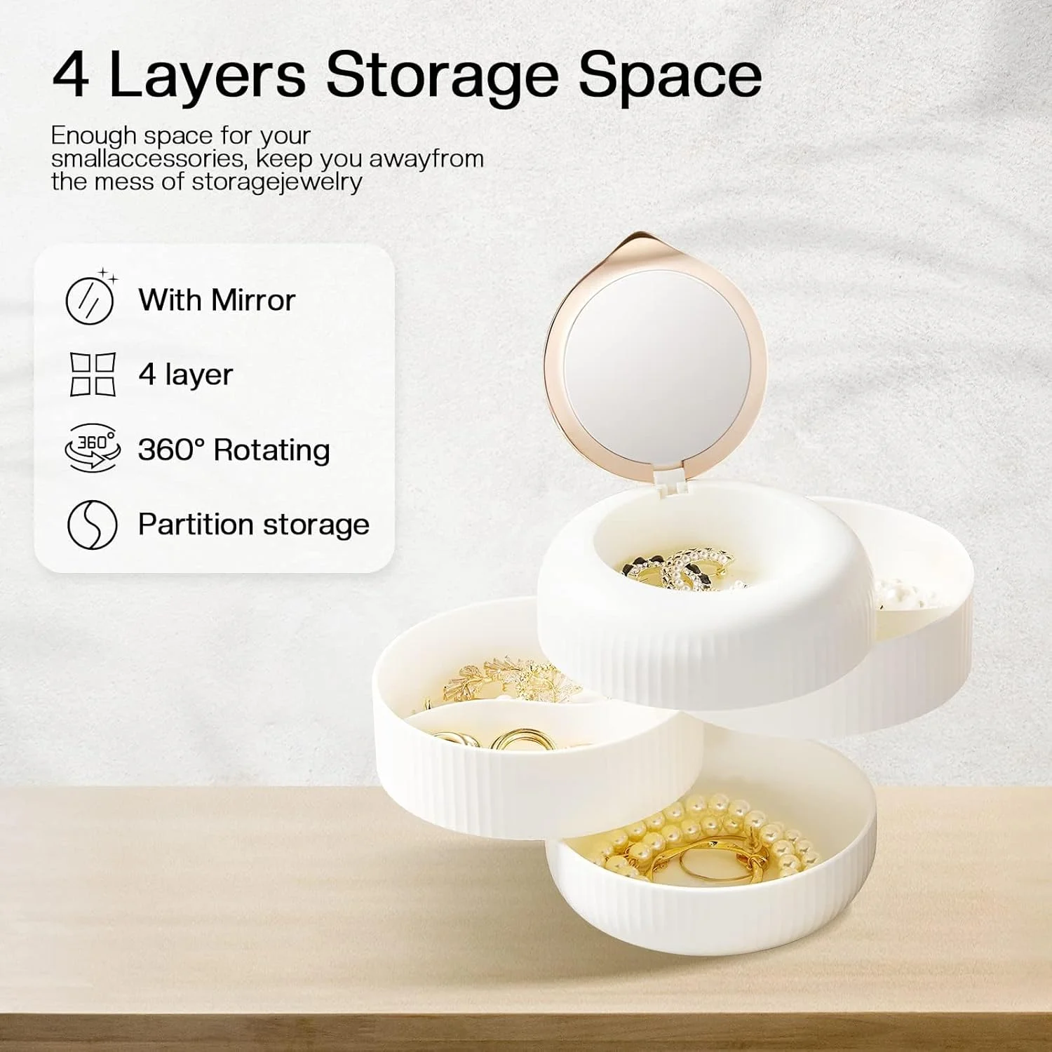 جعبه جواهرات چرخشی اکسفور، سازمان دهنده جواهرات 4 لایه، سینی نگهداری لوازم جانبی جواهرات با درب، چرخش 360 درجه با آینه، جعبه جواهرات برای کش مو، گوشواره، انگشتر و دستبند گردنبند جعبه جواهرات چرخشی اکسفور، سازمان دهنده جواهرات 4 لایه، سینی نگهداری لوازم جانبی جواهرات با درب، چرخش 360 درجه با آینه، جعبه جواهرات برای کش مو، گوشواره، انگشتر و دستبند گردنبند