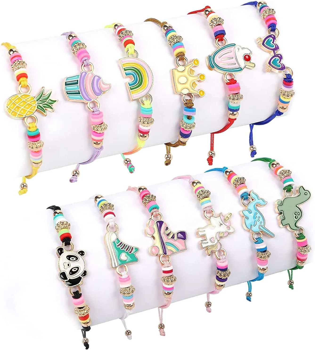 ست دستبند موج سواری Excefore زنانه 12 تکه، دستبند بافت چند رنگ قابل تنظیم، جواهرات مد ساحلی تابستانی، دستبند دوستی تک شاخ، حیوانات و آناناس برای دختران و زنان