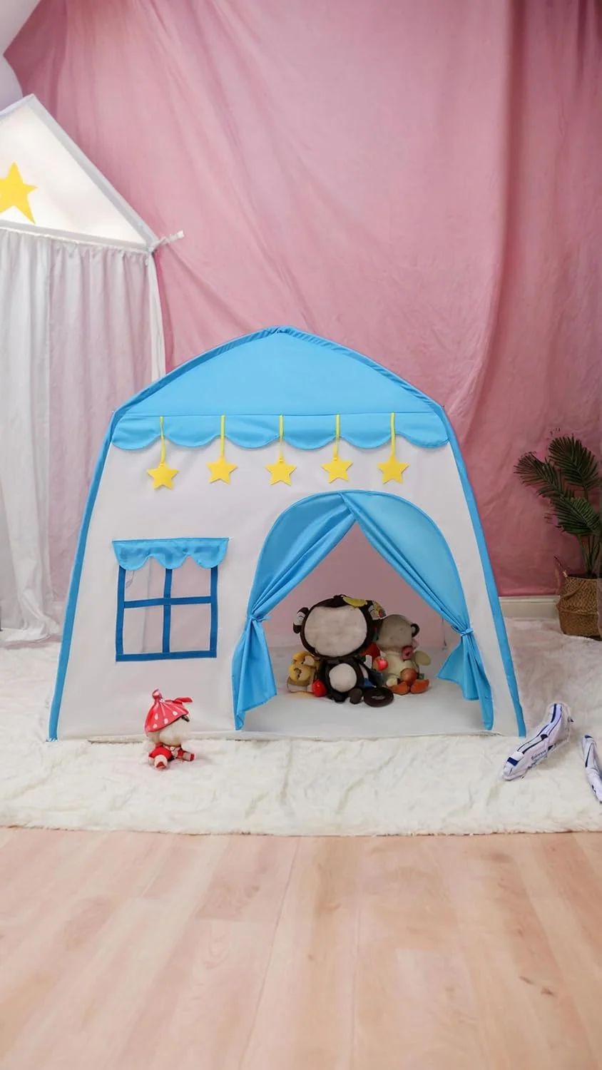 چادر بازی قلعه آبی جذاب Sweet Seven برای کودکان به همراه چراغ های ستاره ای - خانه بازی داخلی و خارجی برای پسران و دختران - 51"x40" - پارچه آکسفورد 210D بادوام چادر بازی قلعه آبی جذاب Sweet Seven برای کودکان به همراه چراغ های ستاره ای - خانه بازی داخلی و خارجی برای پسران و دختران - 51"x40" - پارچه آکسفورد 210D بادوام