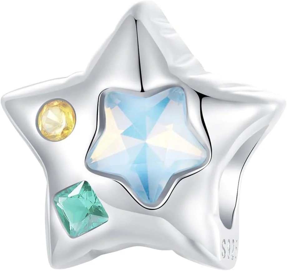 آویزهای نقره استرلینگ 925 طرح ستاره، مهره های چند منظوره برای دستبند و گردنبند، جواهرات لوکس مد روز هدیه برای زنان و نوجوانان - ایده آل برای جشن های جشنواره