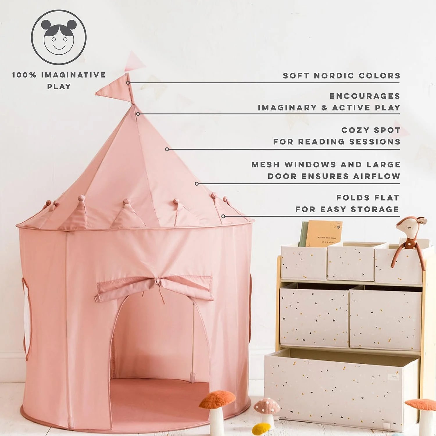 چادر بازی کودکانه 3 Sprouts مدل قلعه با پارچه بازیافتی برای بازی های داخل و خارج از خانه - صورتی مات چادر بازی کودکانه 3 Sprouts مدل قلعه با پارچه بازیافتی برای بازی های داخل و خارج از خانه - صورتی مات