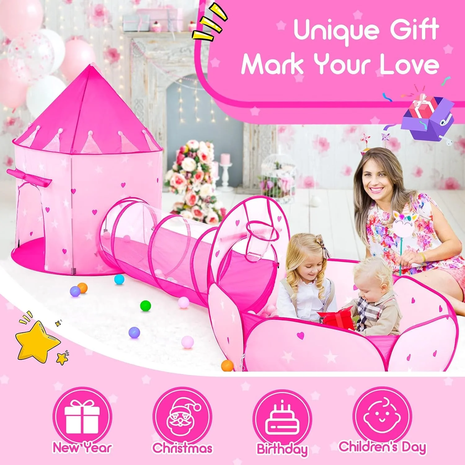 چادر بازی فنری X برای کودکان، مجموعه 3 عددی چادر بازی پاپ آپ با استخر توپ و تونل بازی، چادر پرنسس قابل حمل برای کودکان، استخر توپ کودکان 3 در 1 برای دختران و پسران، خانه بازی کودکان برای داخل و خارج از خانه چادر بازی فنری X برای کودکان، مجموعه 3 عددی چادر بازی پاپ آپ با استخر توپ و تونل بازی، چادر پرنسس قابل حمل برای کودکان، استخر توپ کودکان 3 در 1 برای دختران و پسران، خانه بازی کودکان برای داخل و خارج از خانه