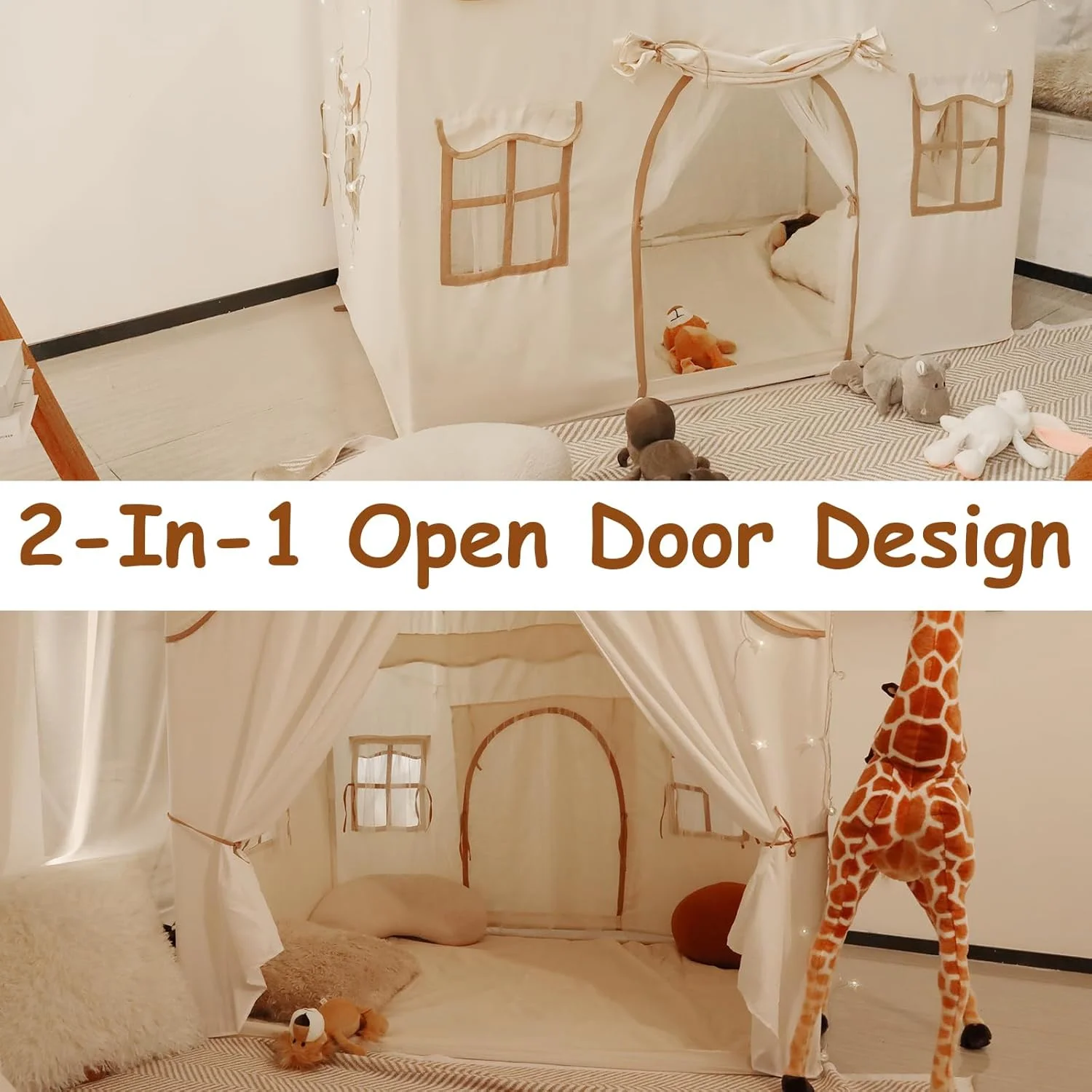 خانه بازی چادری بزرگ کودک STANEW، چادر تاشو کودک مناسب برای پسران و دختران 3 تا 15 ساله، چادر قلعه ای مناسب فضای داخلی و خارجی (بزرگسالان نیز می توانند وارد شوند)، شامل چراغ ستاره ای، پرچم، تشک های نرم، چادر تیپی 132*92*128 سانتی متر - کرم خانه بازی چادری بزرگ کودک STANEW، چادر تاشو کودک مناسب برای پسران و دختران 3 تا 15 ساله، چادر قلعه ای مناسب فضای داخلی و خارجی (بزرگسالان نیز می توانند وارد شوند)، شامل چراغ ستاره ای، پرچم، تشک های نرم، چادر تیپی 132*92*128 سانتی متر - کرم