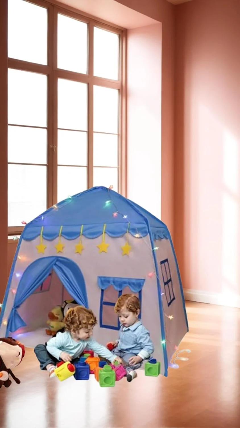 چادر بازی قلعه آبی جذاب Sweet Seven برای کودکان به همراه چراغ های ستاره ای - خانه بازی داخلی و خارجی برای پسران و دختران - 51"x40" - پارچه آکسفورد 210D بادوام چادر بازی قلعه آبی جذاب Sweet Seven برای کودکان به همراه چراغ های ستاره ای - خانه بازی داخلی و خارجی برای پسران و دختران - 51"x40" - پارچه آکسفورد 210D بادوام