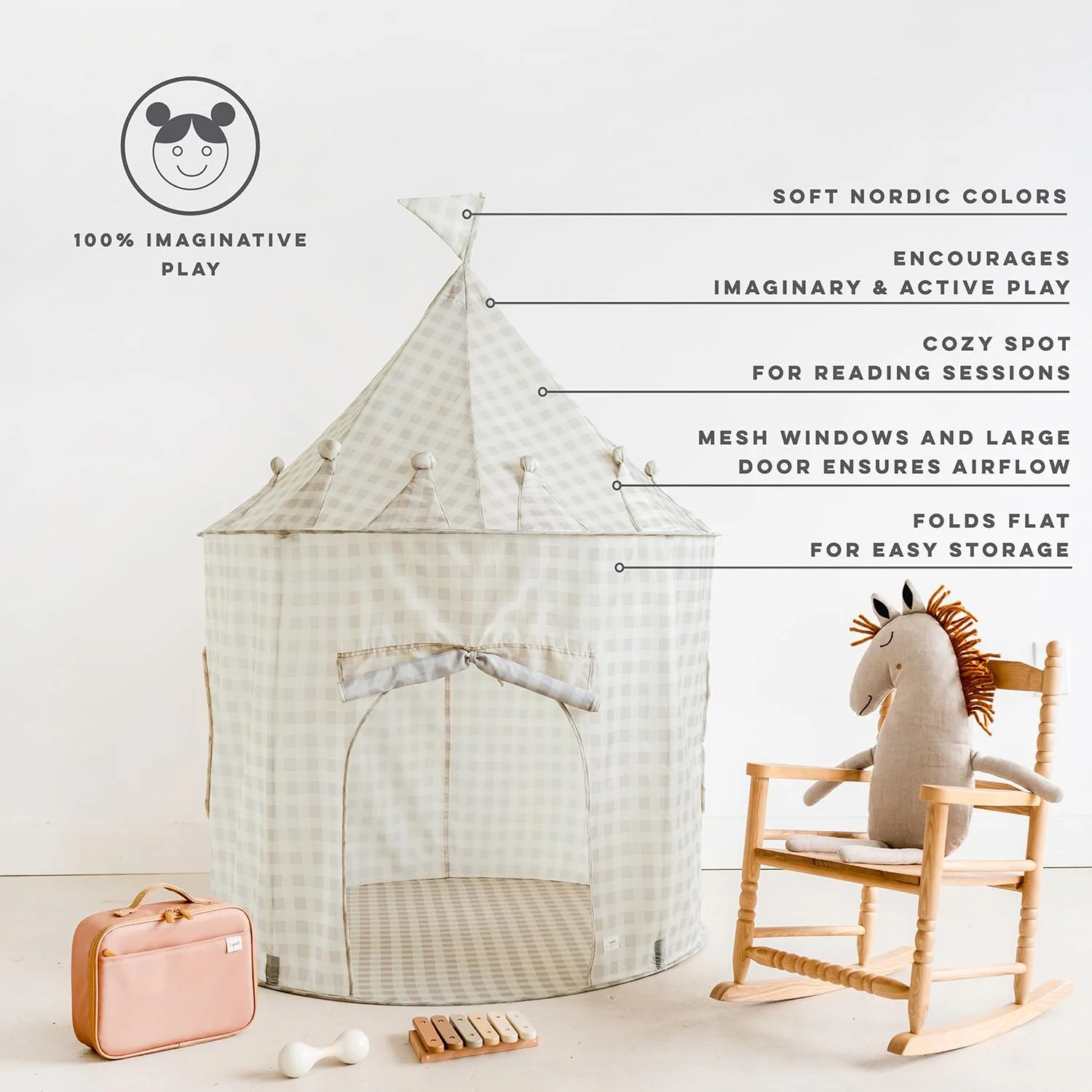 چادر بازی کودکانه 3 Sprouts برای داخل خانه - طرح قلعه - مناسب کودکان نوپا و بزرگتر - بدون جنسیت - پرکال بژ چادر بازی کودکانه 3 Sprouts برای داخل خانه - طرح قلعه - مناسب کودکان نوپا و بزرگتر - بدون جنسیت - پرکال بژ