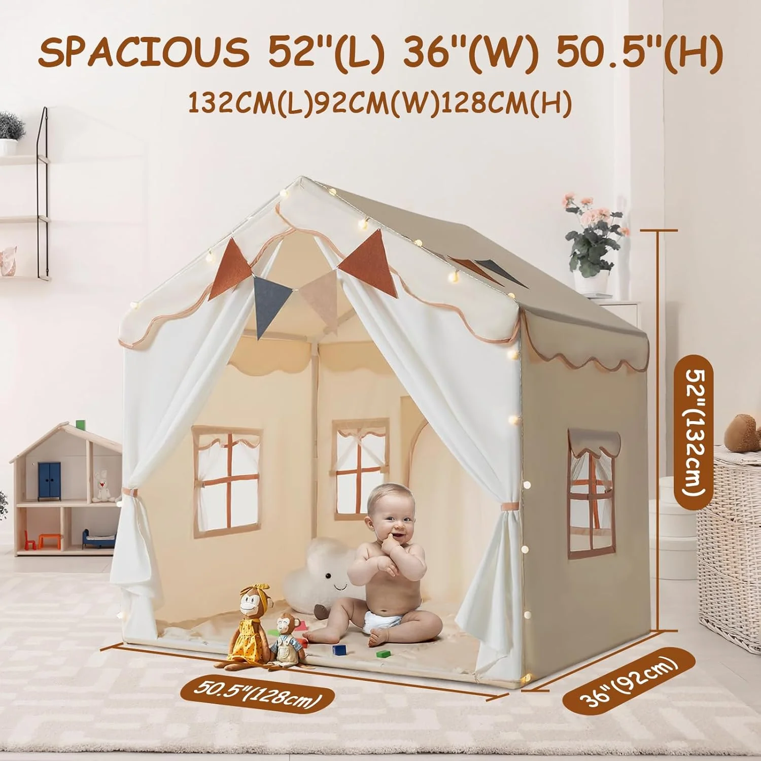 خانه بازی چادری بزرگ کودک STANEW، چادر تاشو کودک مناسب برای پسران و دختران 3 تا 15 ساله، چادر قلعه ای مناسب فضای داخلی و خارجی (بزرگسالان نیز می توانند وارد شوند)، شامل چراغ ستاره ای، پرچم، تشک های نرم، چادر تیپی 132*92*128 سانتی متر - کرم خانه بازی چادری بزرگ کودک STANEW، چادر تاشو کودک مناسب برای پسران و دختران 3 تا 15 ساله، چادر قلعه ای مناسب فضای داخلی و خارجی (بزرگسالان نیز می توانند وارد شوند)، شامل چراغ ستاره ای، پرچم، تشک های نرم، چادر تیپی 132*92*128 سانتی متر - کرم