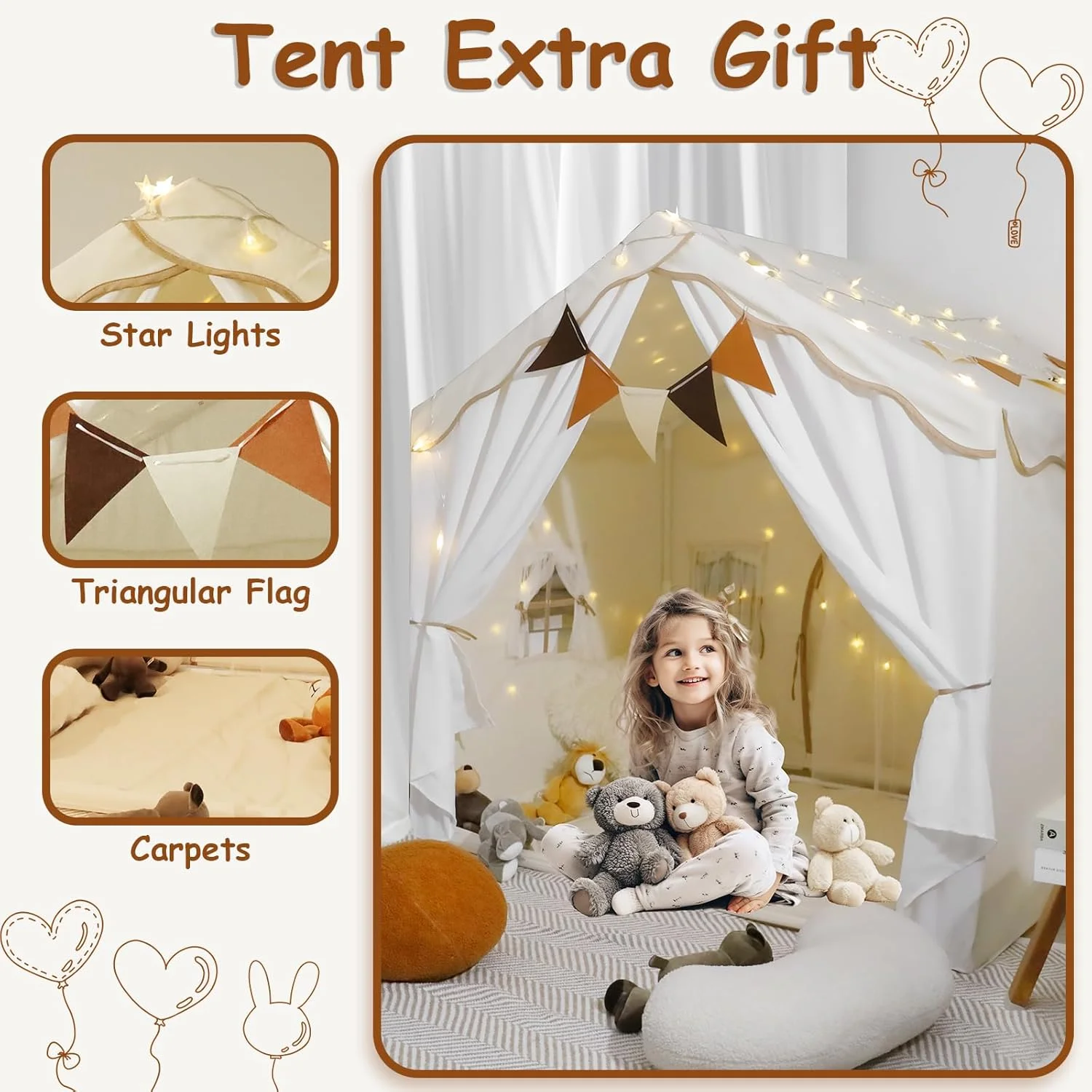 خانه بازی چادری بزرگ کودک STANEW، چادر تاشو کودک مناسب برای پسران و دختران 3 تا 15 ساله، چادر قلعه ای مناسب فضای داخلی و خارجی (بزرگسالان نیز می توانند وارد شوند)، شامل چراغ ستاره ای، پرچم، تشک های نرم، چادر تیپی 132*92*128 سانتی متر - کرم خانه بازی چادری بزرگ کودک STANEW، چادر تاشو کودک مناسب برای پسران و دختران 3 تا 15 ساله، چادر قلعه ای مناسب فضای داخلی و خارجی (بزرگسالان نیز می توانند وارد شوند)، شامل چراغ ستاره ای، پرچم، تشک های نرم، چادر تیپی 132*92*128 سانتی متر - کرم