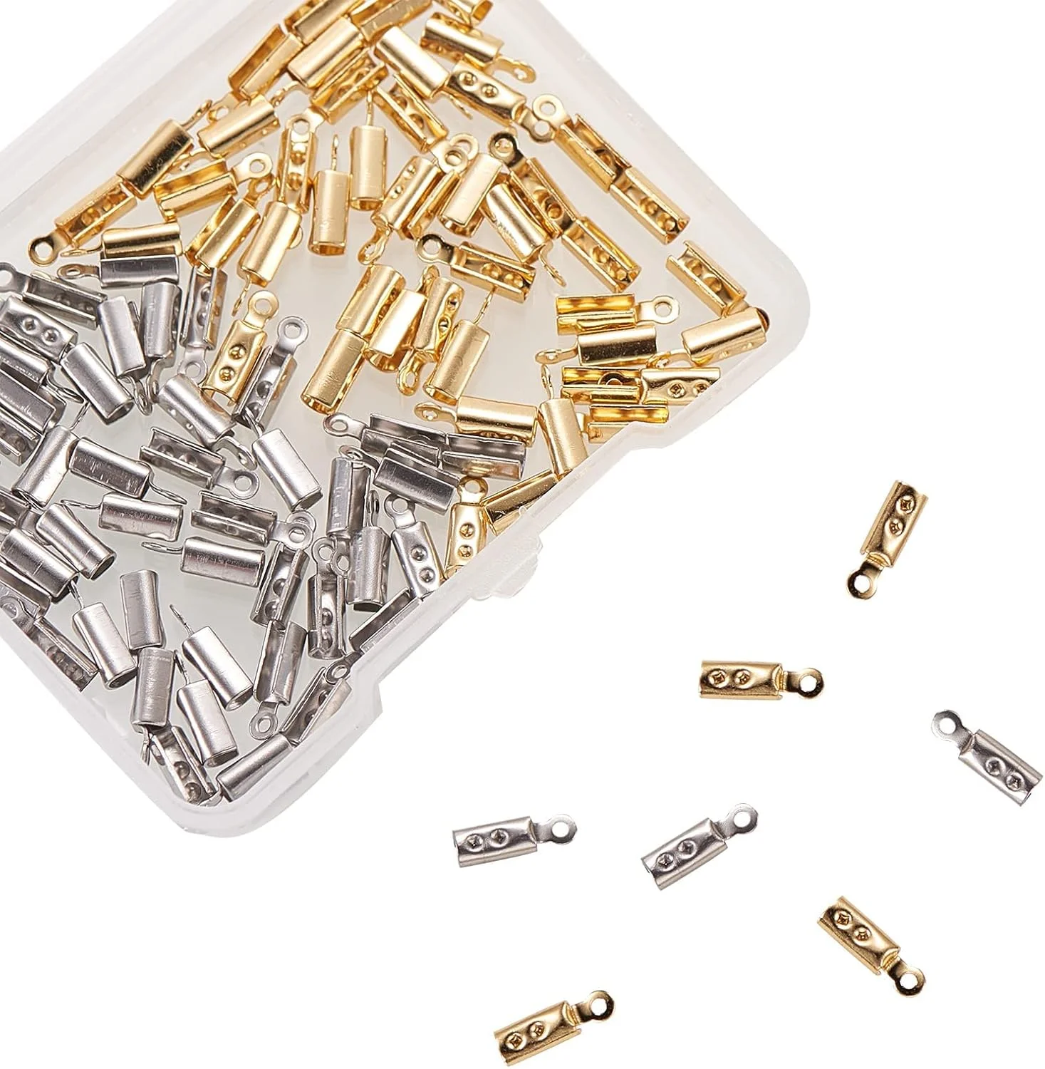 اتصالات تاشو Excefore، 100 عدد، 2 رنگ، استیل ضد زنگ 304، مناسب برای انتهای بند، منگوله، روبان چرمی، گردنبند و لوازم جانبی جواهرات اتصالات تاشو Excefore، 100 عدد، 2 رنگ، استیل ضد زنگ 304، مناسب برای انتهای بند، منگوله، روبان چرمی، گردنبند و لوازم جانبی جواهرات