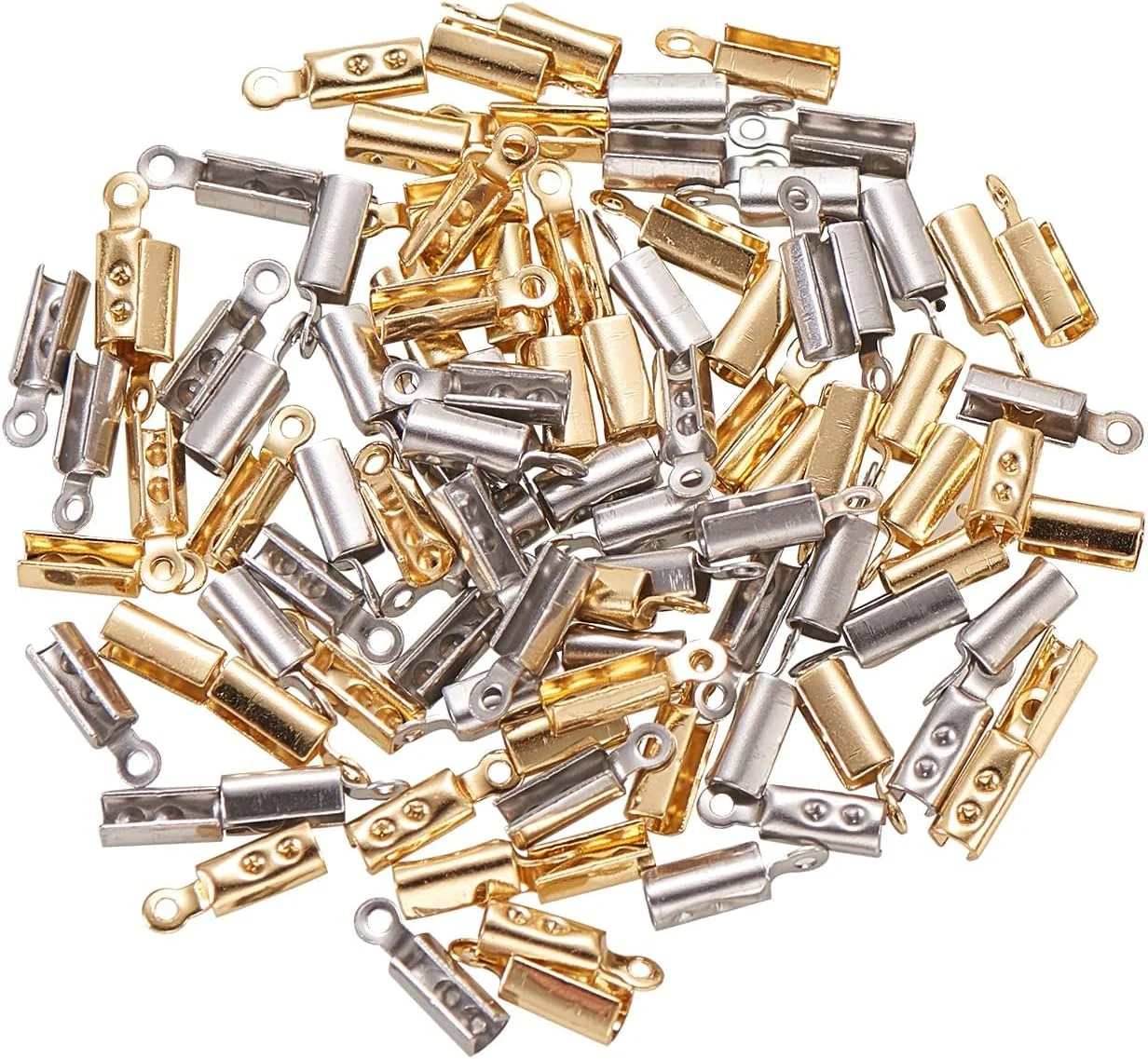 اتصالات تاشو Excefore، 100 عدد، 2 رنگ، استیل ضد زنگ 304، مناسب برای انتهای بند، منگوله، روبان چرمی، گردنبند و لوازم جانبی جواهرات اتصالات تاشو Excefore، 100 عدد، 2 رنگ، استیل ضد زنگ 304، مناسب برای انتهای بند، منگوله، روبان چرمی، گردنبند و لوازم جانبی جواهرات