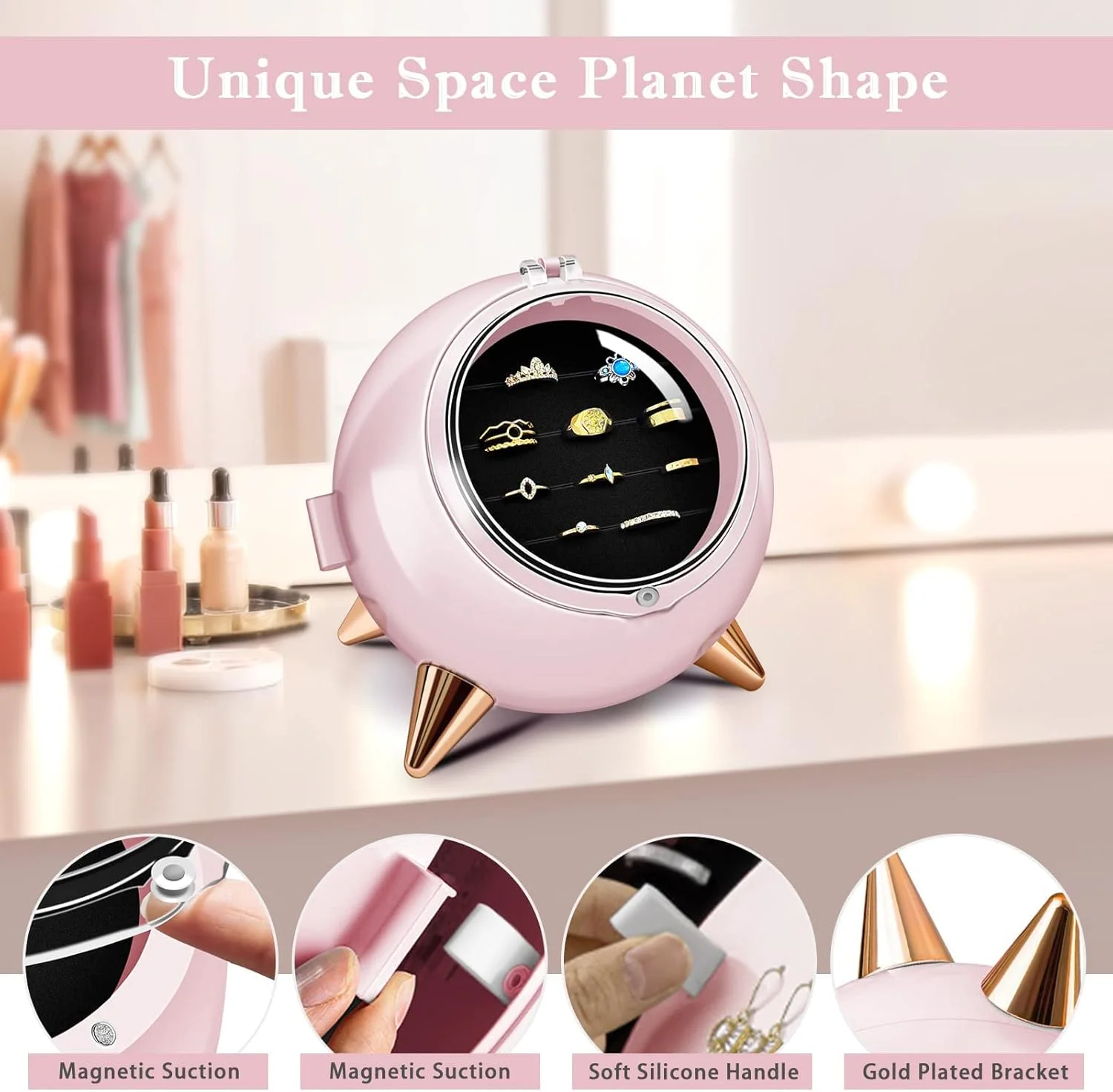 جعبه جواهرات اکسفور برای دختران، جعبه سازمان دهنده جواهرات 3 لایه برای نوجوانان، جعبه نگهداری گوشواره گردنبند انگشتر، هدیه برای دختران کوچک (صورتی)