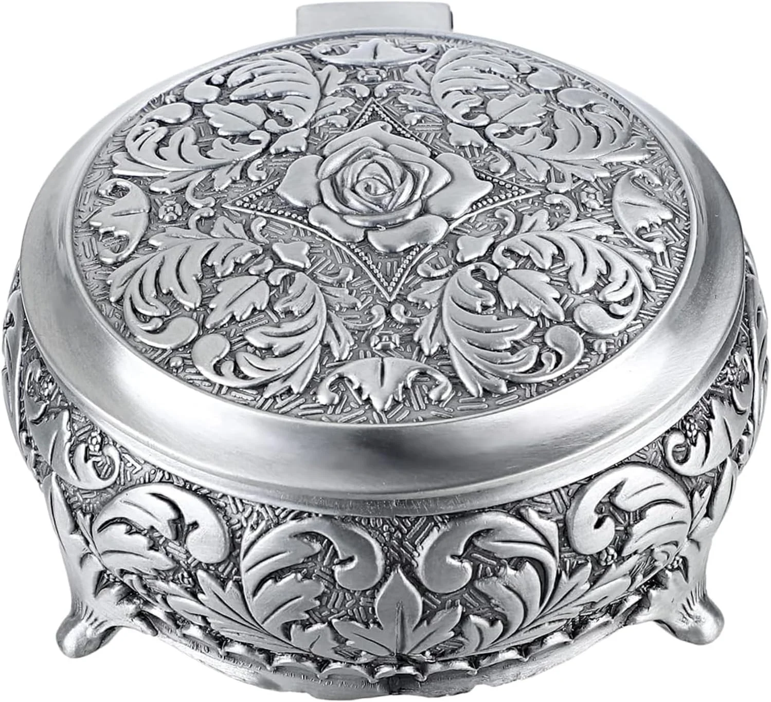 جعبه جواهرات فلزی Excefore، جای حلقه قدیمی، سازمان دهنده وسایل کوچک، جعبه گرد کوچک برای نگهداری گوشواره و گردنبند، جعبه نمایش جواهرات، جعبه یادگاری، جعبه جواهرات تزئینی، هدیه برای زنان و دختران