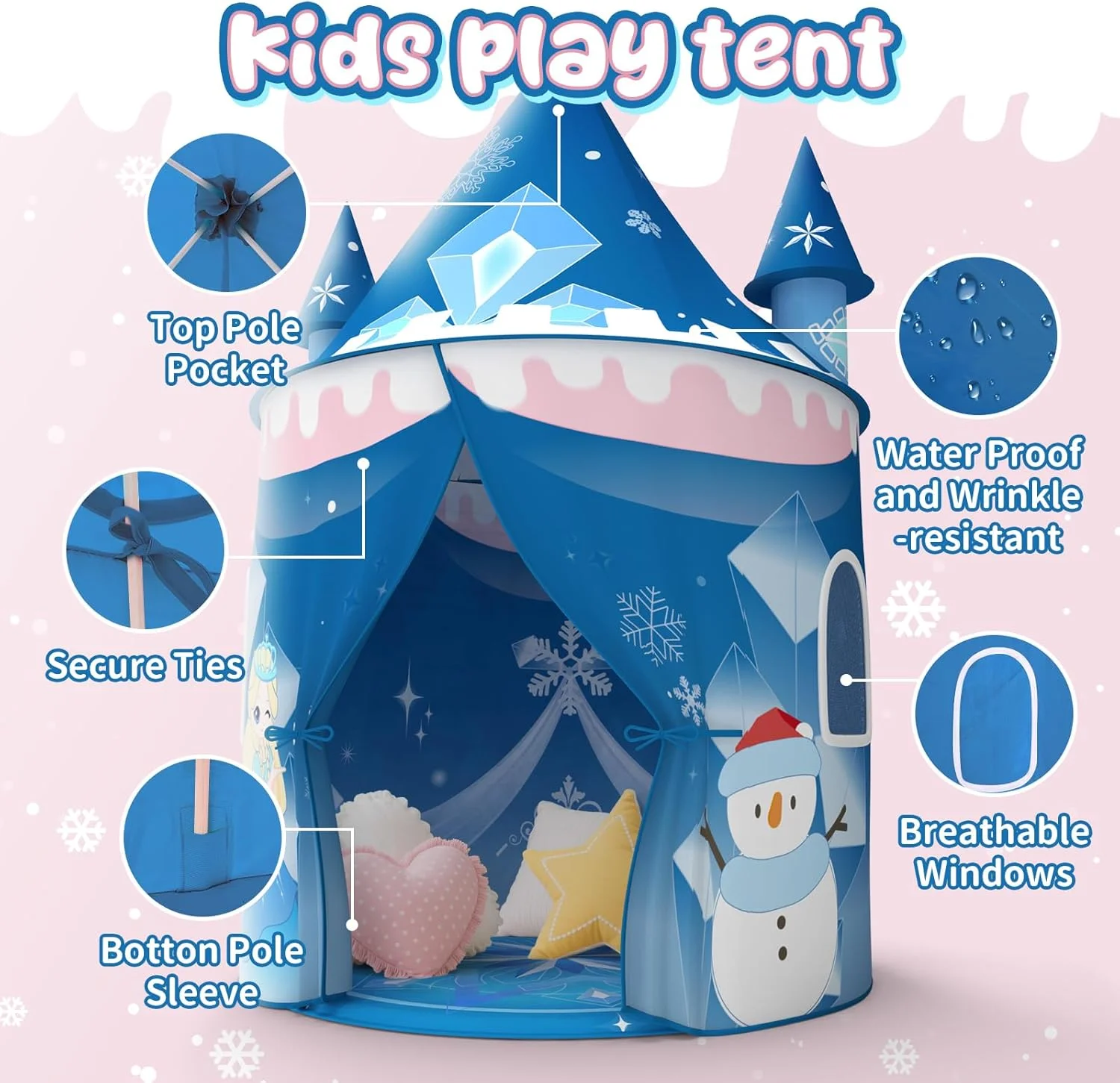 چادر بازی کودک Skirfy، چادر بازی بزرگ برای کودکان 3 سال به بالا، خانه بازی شاهزاده خانم سرپوشیده و روباز برای کودکان 3-5 4-6، هدیه کریسمس تولد شکرگزاری برای پسران دختران، آبی
