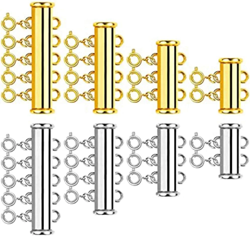 قفل لوله ای کشویی گیره گردنبند Excefore، 8 عدد در 4 سایز، قفل کشویی مغناطیسی، اتصال دهنده های گیره فاصله دار چند رشته ای لایه ای برای ساخت گردنبند و دستبند جواهرات قفل لوله ای کشویی گیره گردنبند Excefore، 8 عدد در 4 سایز، قفل کشویی مغناطیسی، اتصال دهنده های گیره فاصله دار چند رشته ای لایه ای برای ساخت گردنبند و دستبند جواهرات