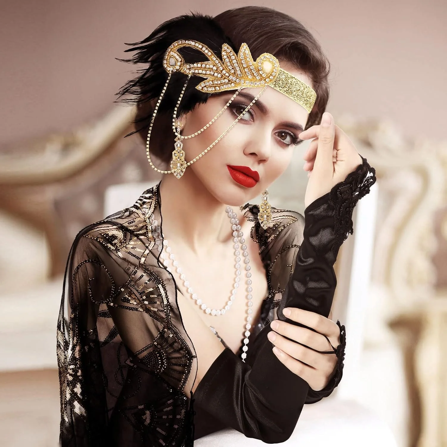 ست اکسسوری دهه 1920 Excefore، ست مهمانی هالووین، هدبند پردار فلیپر، گردنبند مروارید، گوشواره های نگین دار، دستکش، شال شنل مجلسی ریشه دار، اکسسوری های دهه 20 برای زنان و دختران ست اکسسوری دهه 1920 Excefore، ست مهمانی هالووین، هدبند پردار فلیپر، گردنبند مروارید، گوشواره های نگین دار، دستکش، شال شنل مجلسی ریشه دار، اکسسوری های دهه 20 برای زنان و دختران