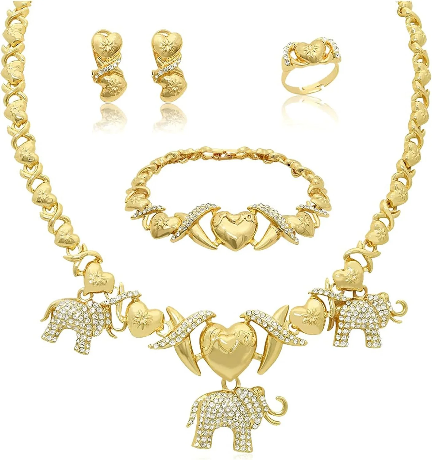 ست گردنبند و جواهرات زنانه Excefore، ست جواهرات ساقدوش عروس برای عروسی، جواهرات عروسی نگین دار مد روز با روکش طلای 18 عیار برای ساقدوش عروس، مهمانی نامزدی (فیل)