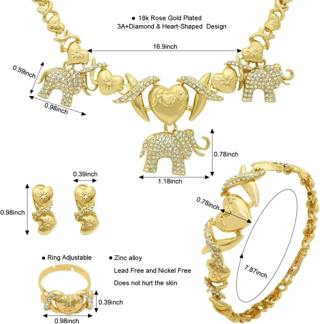 ست گردنبند و جواهرات زنانه Excefore، ست جواهرات ساقدوش عروس برای عروسی، جواهرات عروسی نگین دار مد روز با روکش طلای 18 عیار برای ساقدوش عروس، مهمانی نامزدی (فیل) ست گردنبند و جواهرات زنانه Excefore، ست جواهرات ساقدوش عروس برای عروسی، جواهرات عروسی نگین دار مد روز با روکش طلای 18 عیار برای ساقدوش عروس، مهمانی نامزدی (فیل)