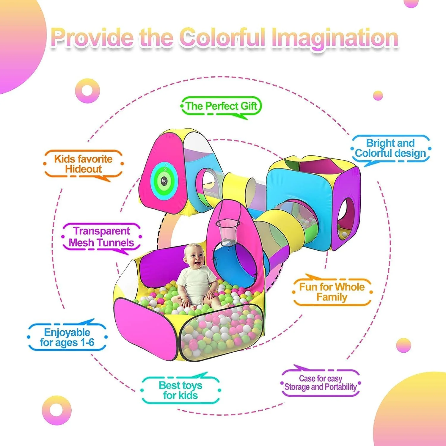 چادر بازی 5 تکه کودکان Skade شامل 1 استخر توپ کودک، 2 تونل خزیدن کودک، 2 چادر پاپ آپ، اسباب بازی خانه بازی سرپوشیده و فضای باز برای پسران/دختران، بازی هدف هدیه با 4 توپ دارت چادر بازی 5 تکه کودکان Skade شامل 1 استخر توپ کودک، 2 تونل خزیدن کودک، 2 چادر پاپ آپ، اسباب بازی خانه بازی سرپوشیده و فضای باز برای پسران/دختران، بازی هدف هدیه با 4 توپ دارت