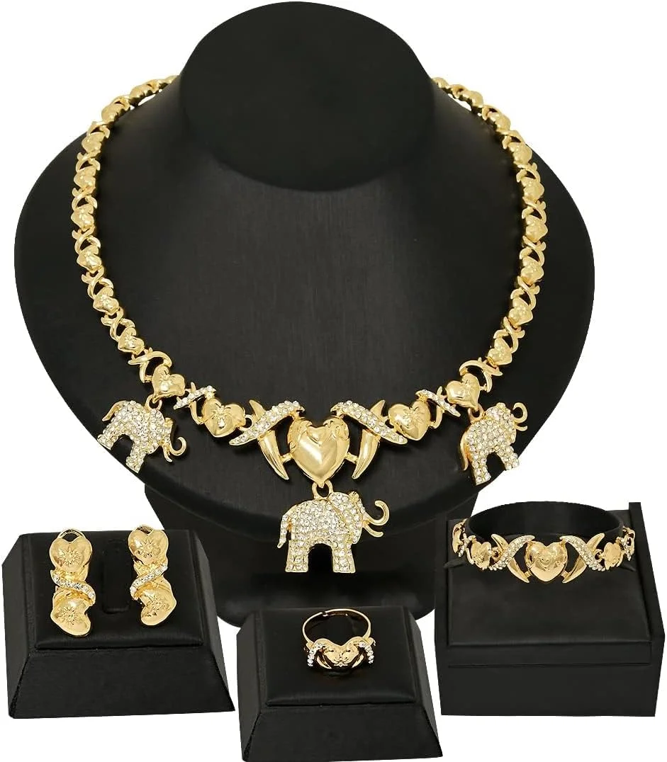 ست گردنبند و جواهرات زنانه Excefore، ست جواهرات ساقدوش عروس برای عروسی، جواهرات عروسی نگین دار مد روز با روکش طلای 18 عیار برای ساقدوش عروس، مهمانی نامزدی (فیل) ست گردنبند و جواهرات زنانه Excefore، ست جواهرات ساقدوش عروس برای عروسی، جواهرات عروسی نگین دار مد روز با روکش طلای 18 عیار برای ساقدوش عروس، مهمانی نامزدی (فیل)