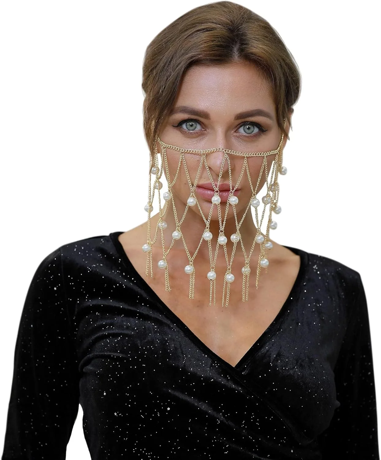 اکسفور نقاب حجاب سر پوشاک زنجیره ای لباس کریستال سر لباس مهمانی جواهرات هندی