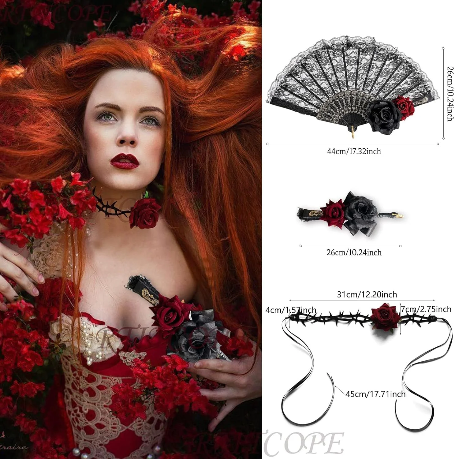 بادبزن توری مشکی با طرح گل رز Excefore، گردنبند چوکر گل رز زنانه، بادبزن دستی توری اسپانیایی طرح گل به سبک اروپایی برای رقص، مناسب برای عروسی، مهمانی هالووین، نمایش، اجرای نقش، و وسایل عکس برداری بادبزن توری مشکی با طرح گل رز Excefore، گردنبند چوکر گل رز زنانه، بادبزن دستی توری اسپانیایی طرح گل به سبک اروپایی برای رقص، مناسب برای عروسی، مهمانی هالووین، نمایش، اجرای نقش، و وسایل عکس برداری