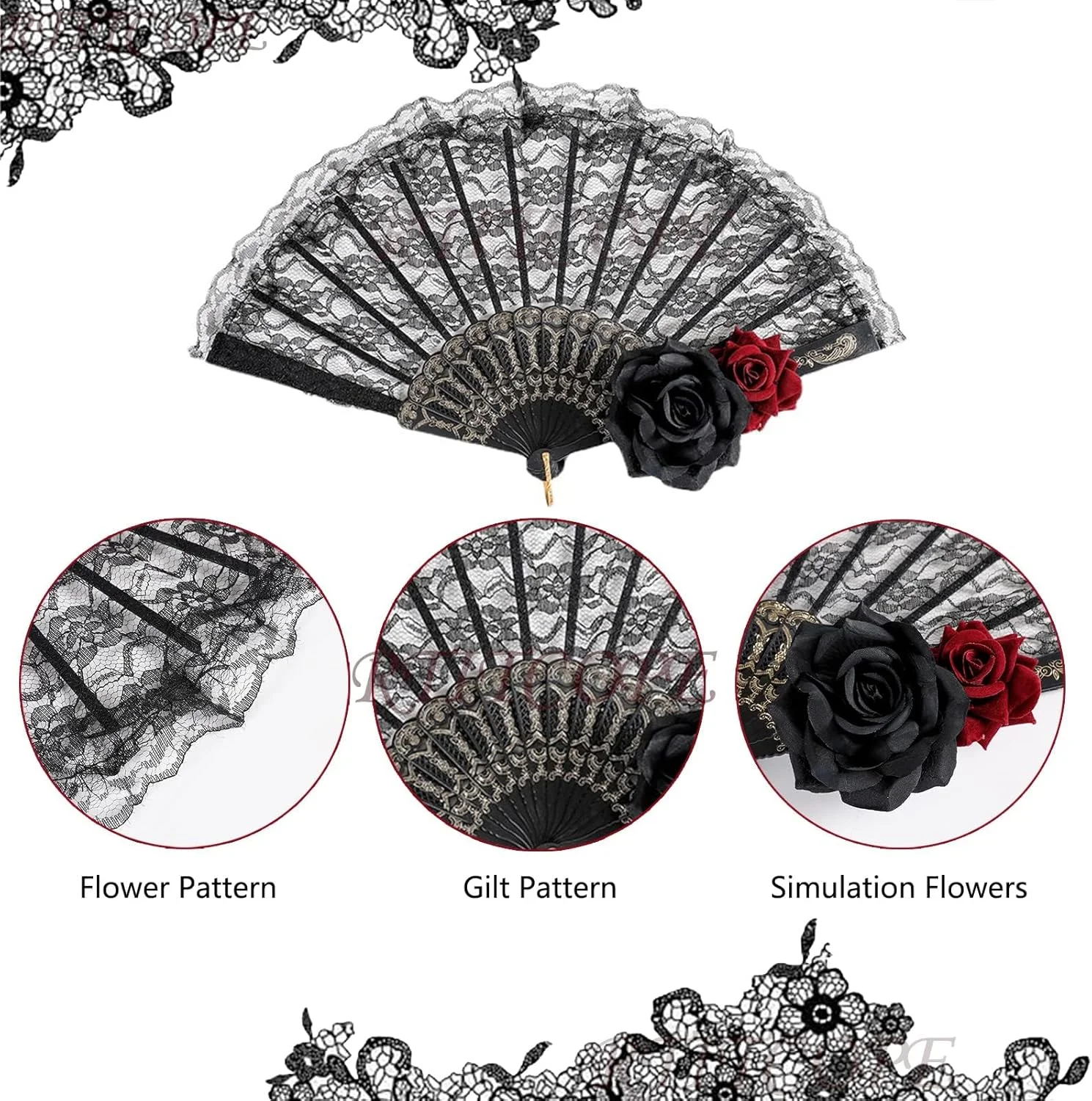 بادبزن توری مشکی با طرح گل رز Excefore، گردنبند چوکر گل رز زنانه، بادبزن دستی توری اسپانیایی طرح گل به سبک اروپایی برای رقص، مناسب برای عروسی، مهمانی هالووین، نمایش، اجرای نقش، و وسایل عکس برداری بادبزن توری مشکی با طرح گل رز Excefore، گردنبند چوکر گل رز زنانه، بادبزن دستی توری اسپانیایی طرح گل به سبک اروپایی برای رقص، مناسب برای عروسی، مهمانی هالووین، نمایش، اجرای نقش، و وسایل عکس برداری