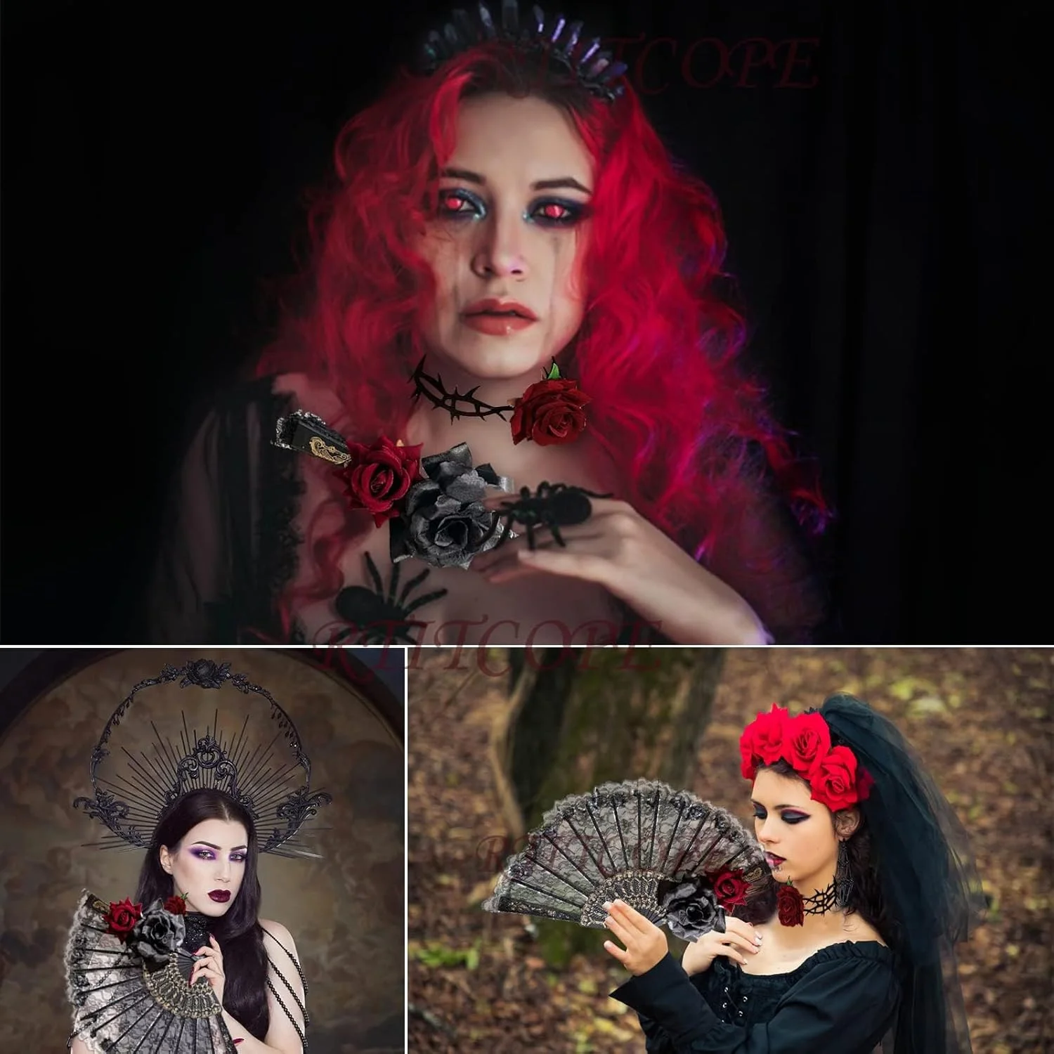 بادبزن توری مشکی با طرح گل رز Excefore، گردنبند چوکر گل رز زنانه، بادبزن دستی توری اسپانیایی طرح گل به سبک اروپایی برای رقص، مناسب برای عروسی، مهمانی هالووین، نمایش، اجرای نقش، و وسایل عکس برداری بادبزن توری مشکی با طرح گل رز Excefore، گردنبند چوکر گل رز زنانه، بادبزن دستی توری اسپانیایی طرح گل به سبک اروپایی برای رقص، مناسب برای عروسی، مهمانی هالووین، نمایش، اجرای نقش، و وسایل عکس برداری