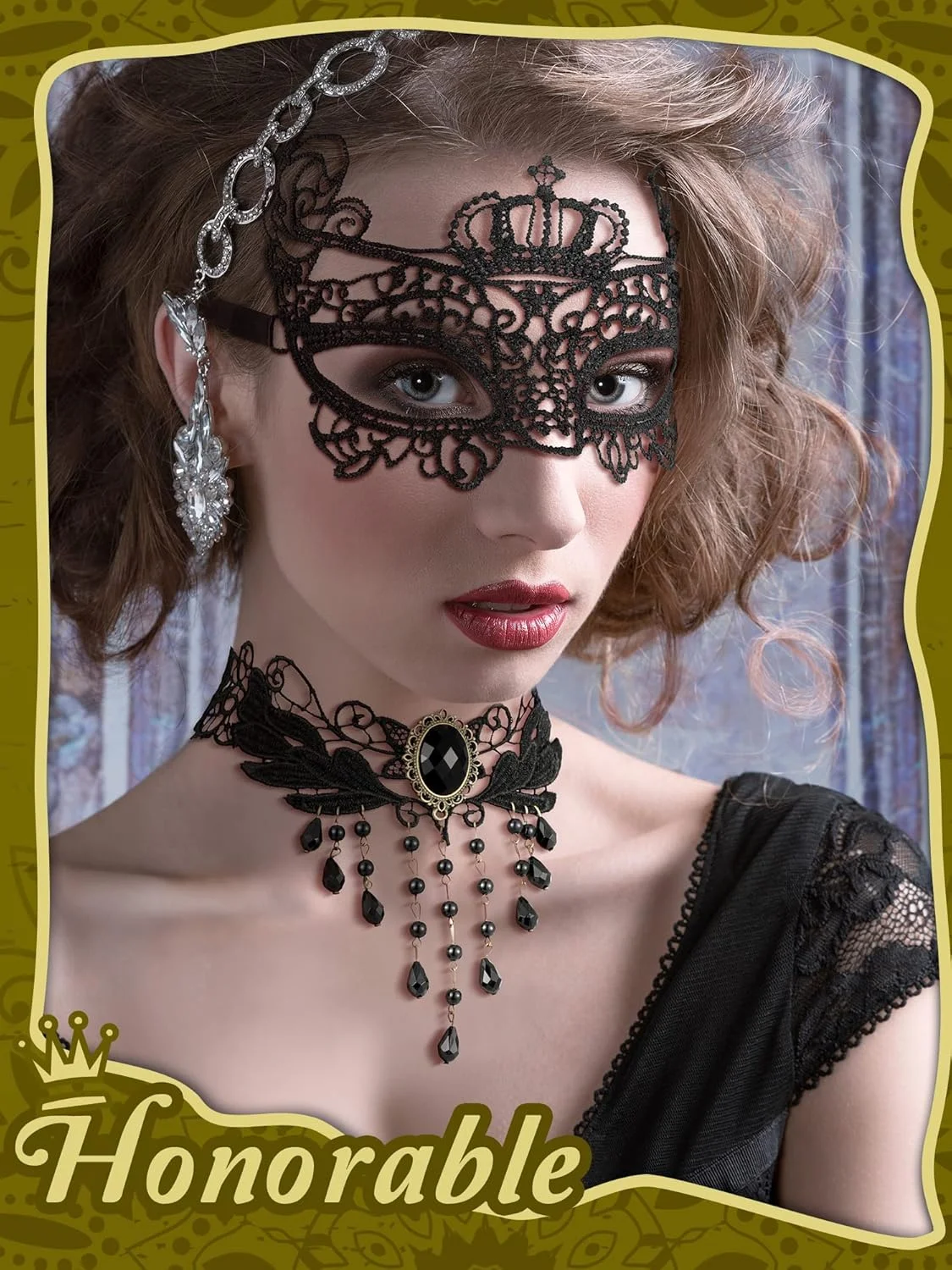 ست لباس بالماسکه Excefore - ماسک ونیزی، گردنبند چوکر توری مشکی و دستکش های طرح دار زنانه ست لباس بالماسکه Excefore - ماسک ونیزی، گردنبند چوکر توری مشکی و دستکش های طرح دار زنانه