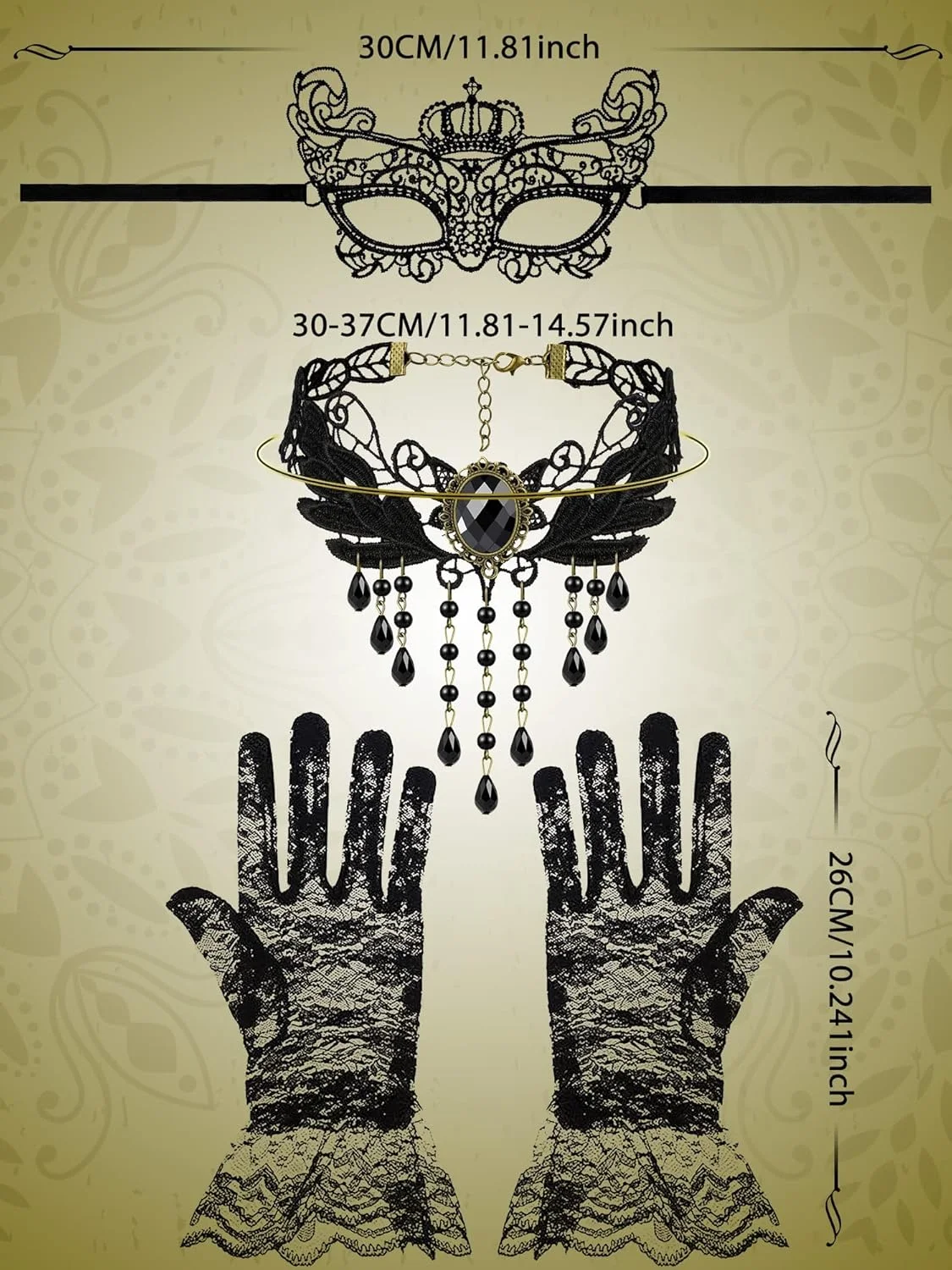 ست لباس بالماسکه Excefore - ماسک ونیزی، گردنبند چوکر توری مشکی و دستکش های طرح دار زنانه ست لباس بالماسکه Excefore - ماسک ونیزی، گردنبند چوکر توری مشکی و دستکش های طرح دار زنانه