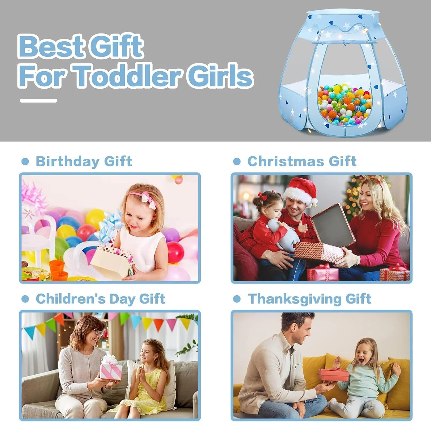 استخر توپ کودک اسکاد با چراغ های ستاره ای - چادر بازی پرنسس پاپ آپ برای کودکان - اسباب بازی های دخترانه سرپوشیده و فضای باز - بدون توپ (آبی) استخر توپ کودک اسکاد با چراغ های ستاره ای - چادر بازی پرنسس پاپ آپ برای کودکان - اسباب بازی های دخترانه سرپوشیده و فضای باز - بدون توپ (آبی)