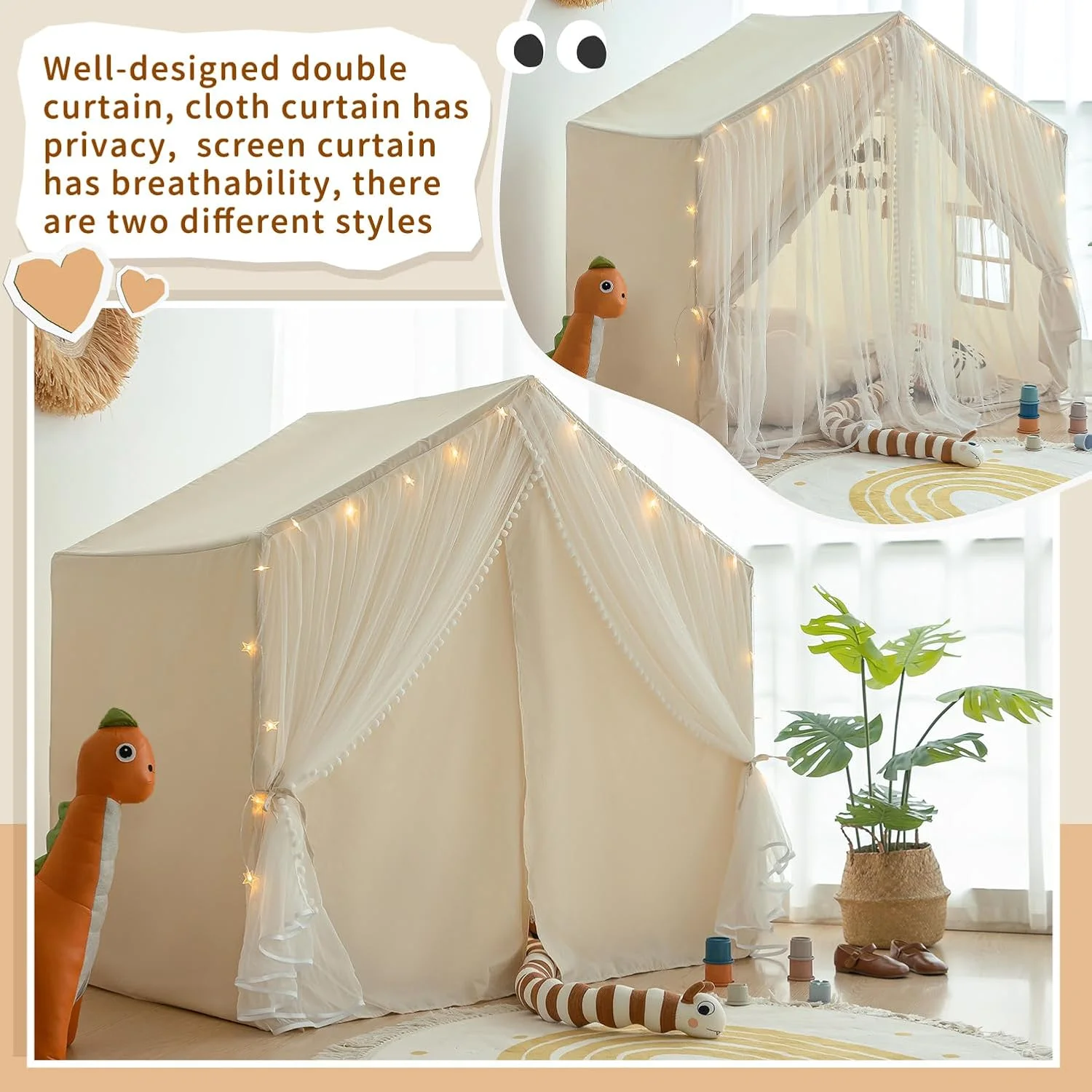 چادر بازی بزرگ قلعه پرنسس شریلین برای دختران، با چراغ های ستاره ای - هدیه خانه بازی سرپوشیده، خنثی چادر بازی بزرگ قلعه پرنسس شریلین برای دختران، با چراغ های ستاره ای - هدیه خانه بازی سرپوشیده، خنثی