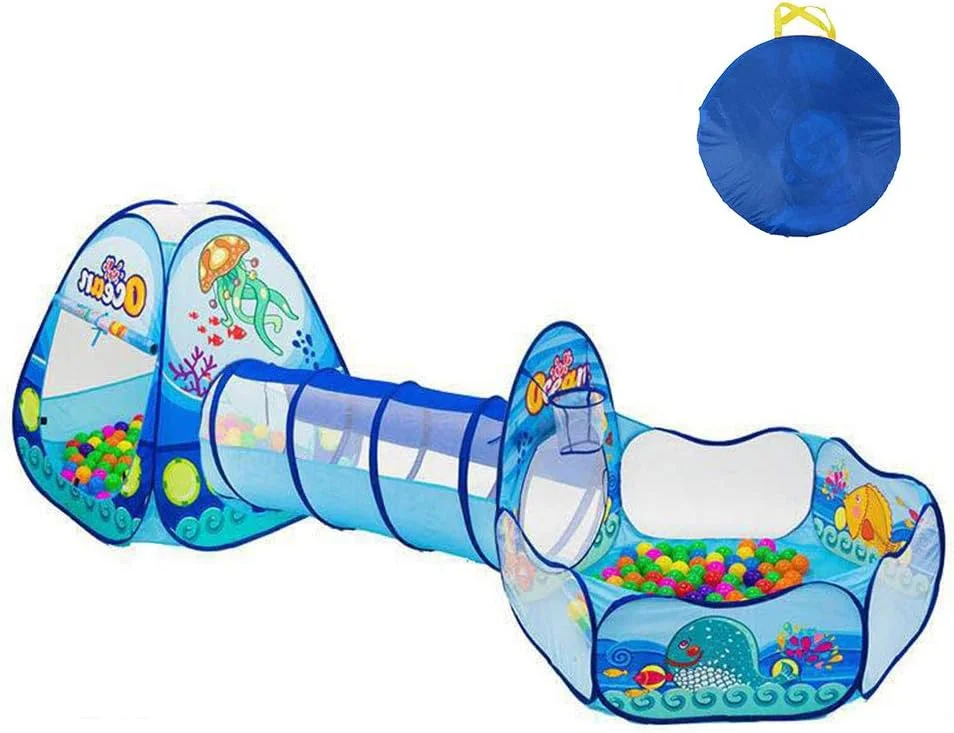 چادر بازی کودک TKAS به همراه تونل خزیدن و استخر توپ با حلقه بسکتبال، مناسب فضای داخلی و خارجی، طرح قلعه اقیانوسی آبی چادر بازی کودک TKAS به همراه تونل خزیدن و استخر توپ با حلقه بسکتبال، مناسب فضای داخلی و خارجی، طرح قلعه اقیانوسی آبی