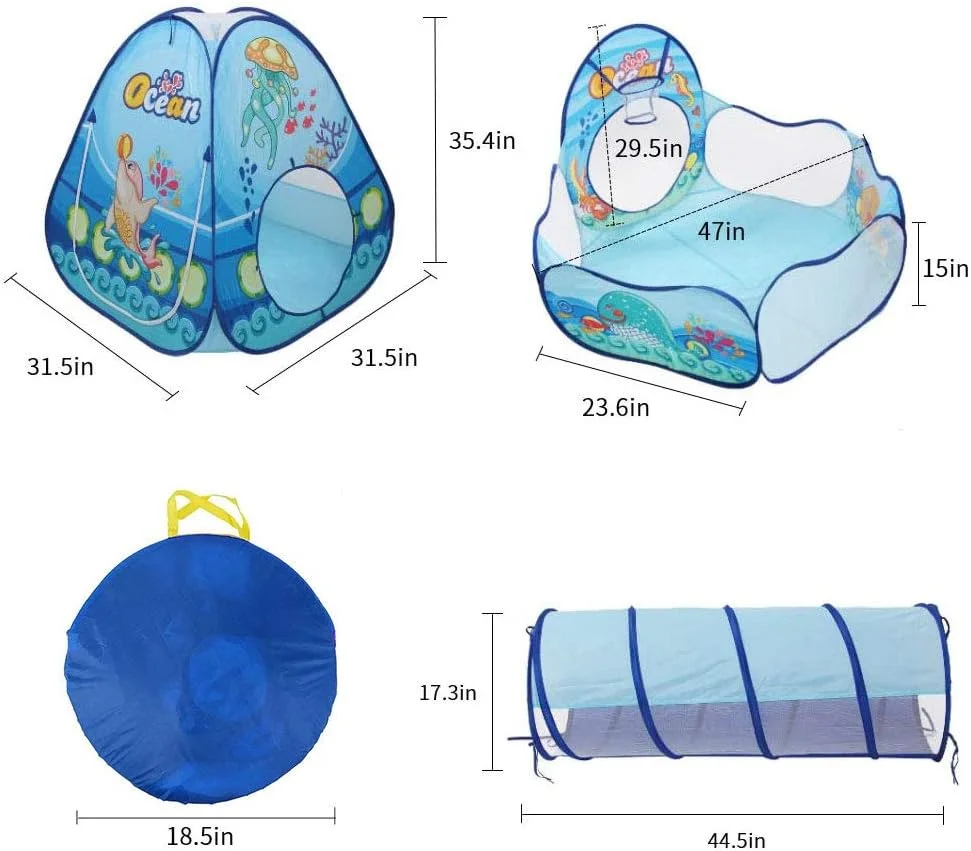 چادر بازی کودک TKAS به همراه تونل خزیدن و استخر توپ با حلقه بسکتبال، مناسب فضای داخلی و خارجی، طرح قلعه اقیانوسی آبی چادر بازی کودک TKAS به همراه تونل خزیدن و استخر توپ با حلقه بسکتبال، مناسب فضای داخلی و خارجی، طرح قلعه اقیانوسی آبی