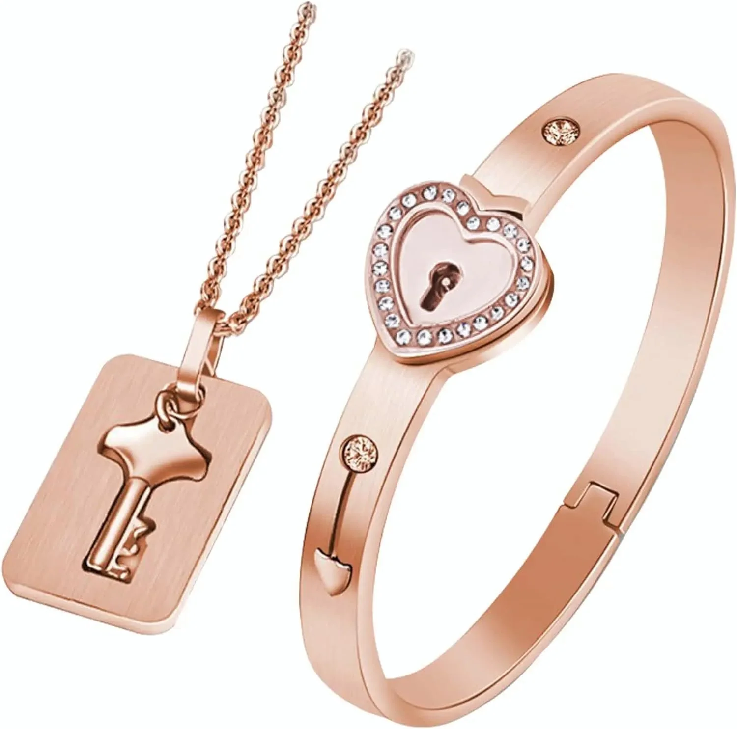 دستبند قفل قلب اکسفور و گردنبند آویز کلید، جعبه هدیه روز ولنتاین، کریسمس، تولد برای مردان و زنان