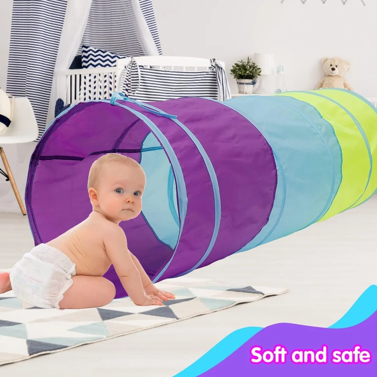 تونل بازی کودکان PYEBE، تونل خزیدن تاشو و رنگارنگ برای نوزادان، کودکان، سگ، گربه، هدیه پسرانه و دخترانه، مناسب بازی در فضای داخلی و خارجی (مدل C)
