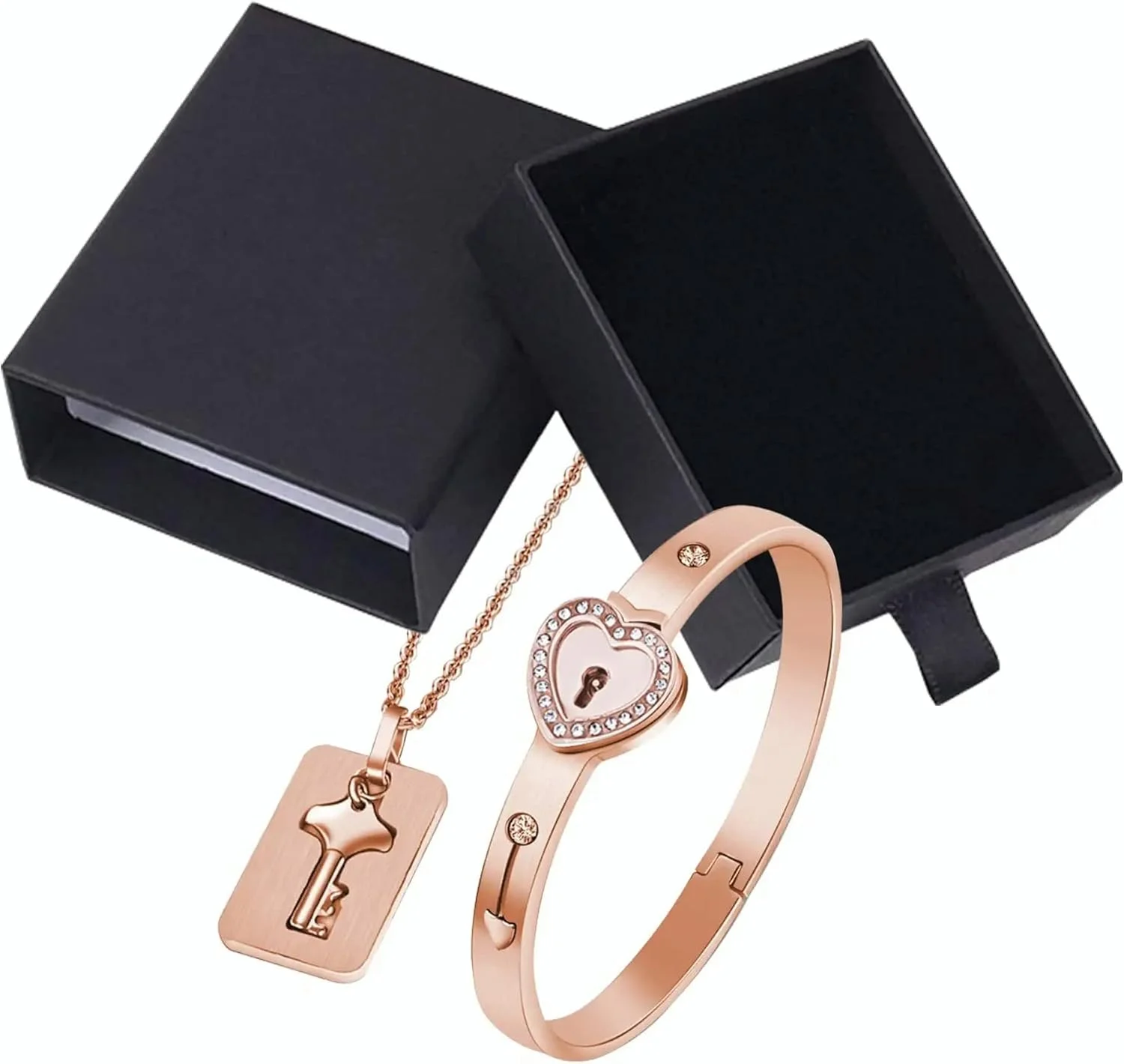 دستبند قفل قلب اکسفور و گردنبند آویز کلید، جعبه هدیه روز ولنتاین، کریسمس، تولد برای مردان و زنان دستبند قفل قلب اکسفور و گردنبند آویز کلید، جعبه هدیه روز ولنتاین، کریسمس، تولد برای مردان و زنان