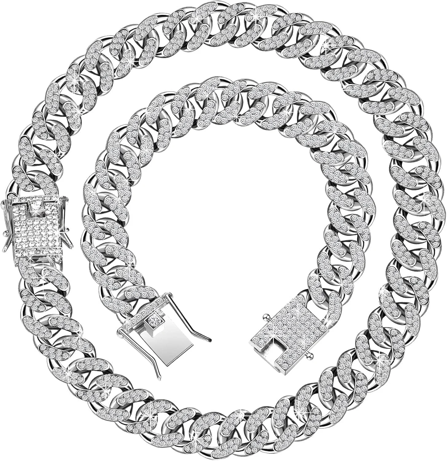 ست گردنبند و دستبند Excefore، 2 تکه (8 و 18 اینچ) گردنبند زنجیره ای با حلقه های سنگین و قوی، زنجیر گردنبند براق، زنجیر حلقه ای کوبایی برای هدیه مردانه زنانه دخترانه