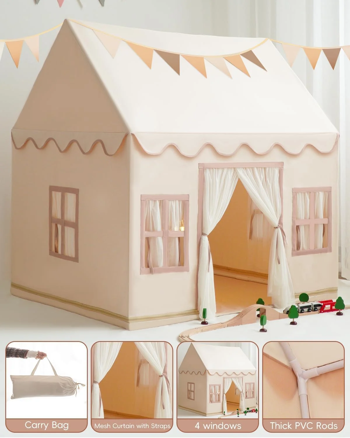 چادر بازی بزرگ کودکان RONGFA به همراه زیرانداز پایه، چراغهای ستارهای، پرچم و کیف حمل، چادر بازی کودکان مناسب فضای داخلی و خارجی، چادر تیپی قابل شستشو برای پسران و دختران، خانه بازی کودکان نوپا، رنگ خنثی چادر بازی بزرگ کودکان RONGFA به همراه زیرانداز پایه، چراغهای ستارهای، پرچم و کیف حمل، چادر بازی کودکان مناسب فضای داخلی و خارجی، چادر تیپی قابل شستشو برای پسران و دختران، خانه بازی کودکان نوپا، رنگ خنثی