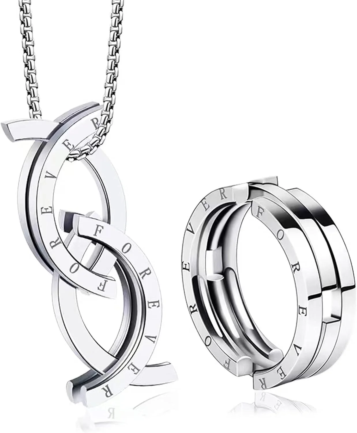 گردنبند حلقه ای تغییر شکل پذیر Excefore، گردنبند آویز دست ساز وینتیج، گردنبند های مد روز ضد اضطراب، گردنبند قابل تنظیم زوجین برای مردان