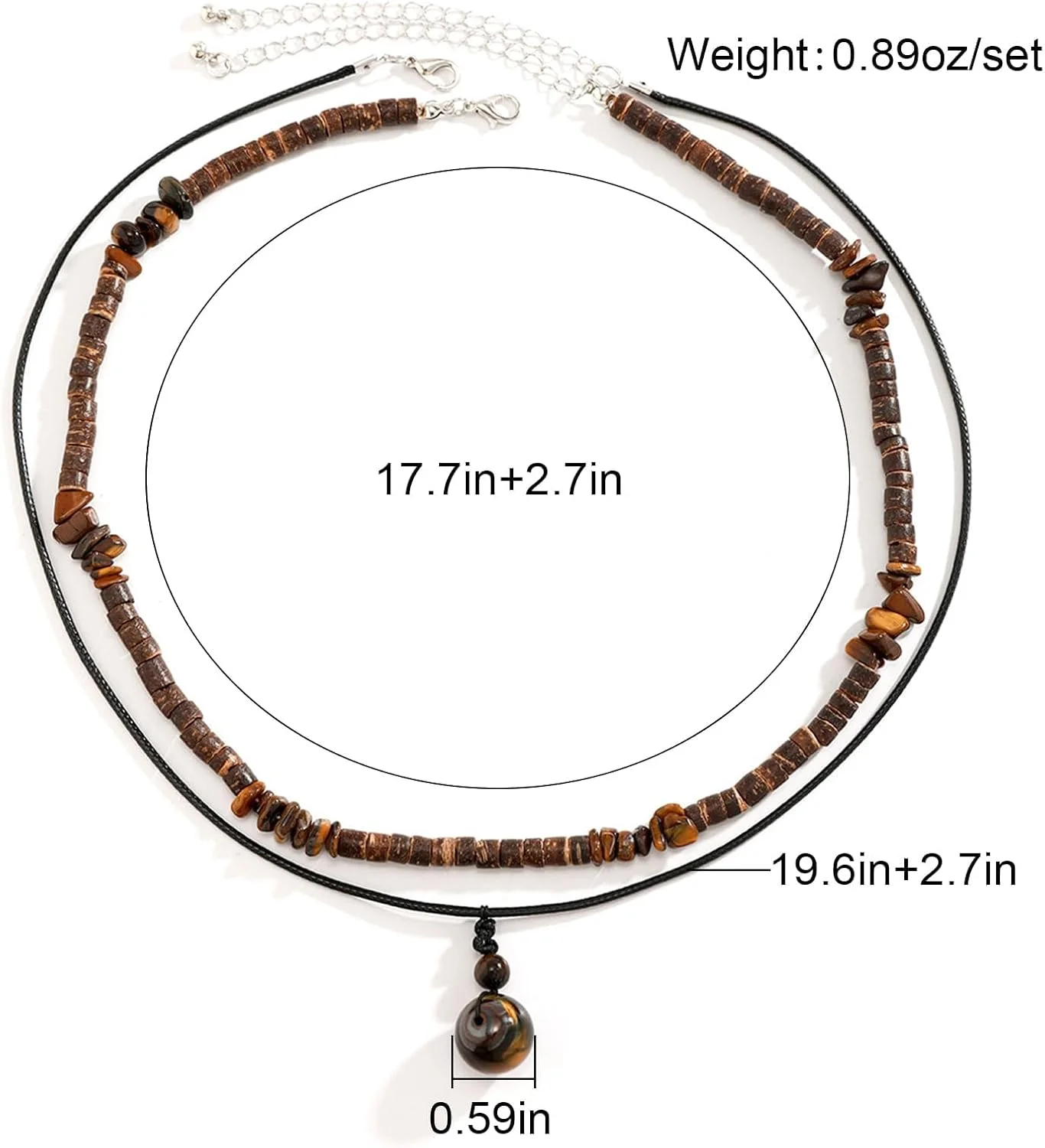 گردنبند پوکا شل لایه ای با مهره های چوبی نارگیل قهوه ای، جواهرات دست ساز بوهو موج سواری، اکسسوری ساحلی تابستانی برای مردان، گردنبند چوکر صدفی لایه ای طبیعی