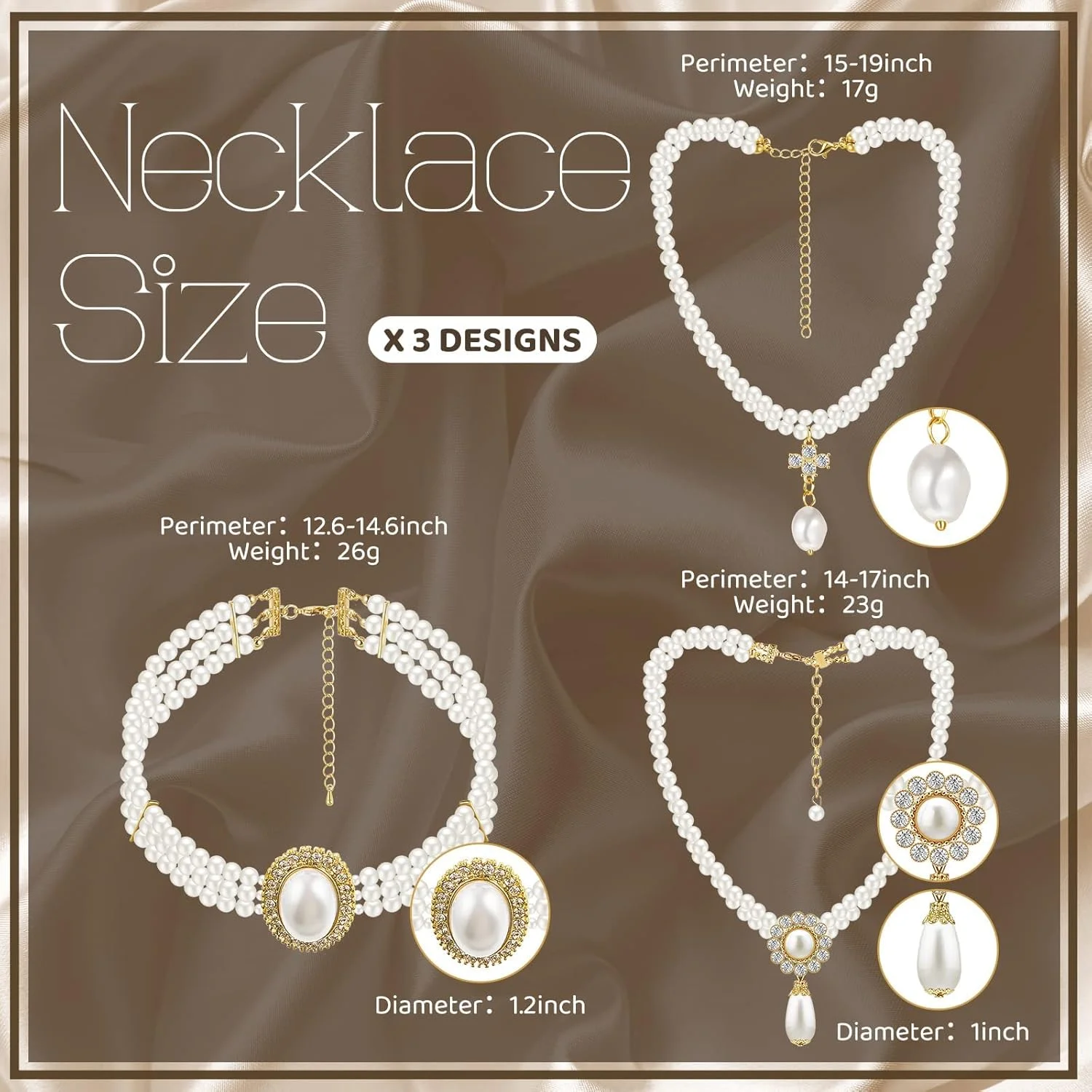 ست گردنبند چوکر 3 تکه نگین دار و مرواریدی Excefore، گردنبندهای آویز چوکر چند لایه سفید ضخیم برای جشن، عروسی و مهمانی ست گردنبند چوکر 3 تکه نگین دار و مرواریدی Excefore، گردنبندهای آویز چوکر چند لایه سفید ضخیم برای جشن، عروسی و مهمانی