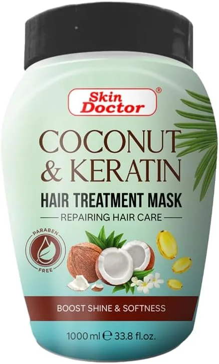 ماسک درمان مو نارگیل و کراتین Skin Doctor، مراقبت ترمیم کننده مو، ۱۰۰۰ میلی لیتر