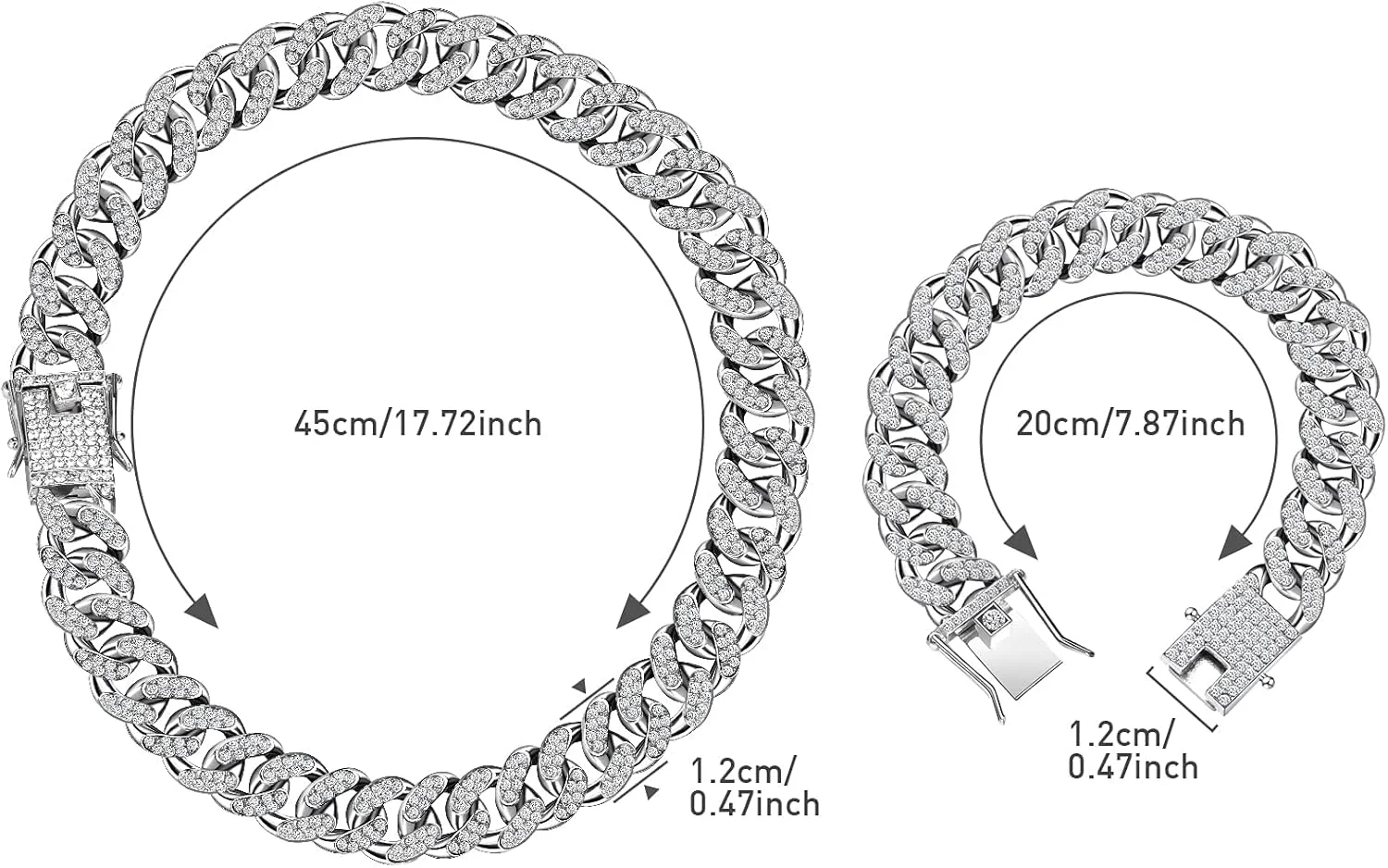 ست گردنبند و دستبند Excefore، 2 تکه (8 و 18 اینچ) گردنبند زنجیری سنگین و قوی، زنجیر گردنبند براق، زنجیر کوبایی برای هدیه مردانه زنانه دخترانه ست گردنبند و دستبند Excefore، 2 تکه (8 و 18 اینچ) گردنبند زنجیری سنگین و قوی، زنجیر گردنبند براق، زنجیر کوبایی برای هدیه مردانه زنانه دخترانه