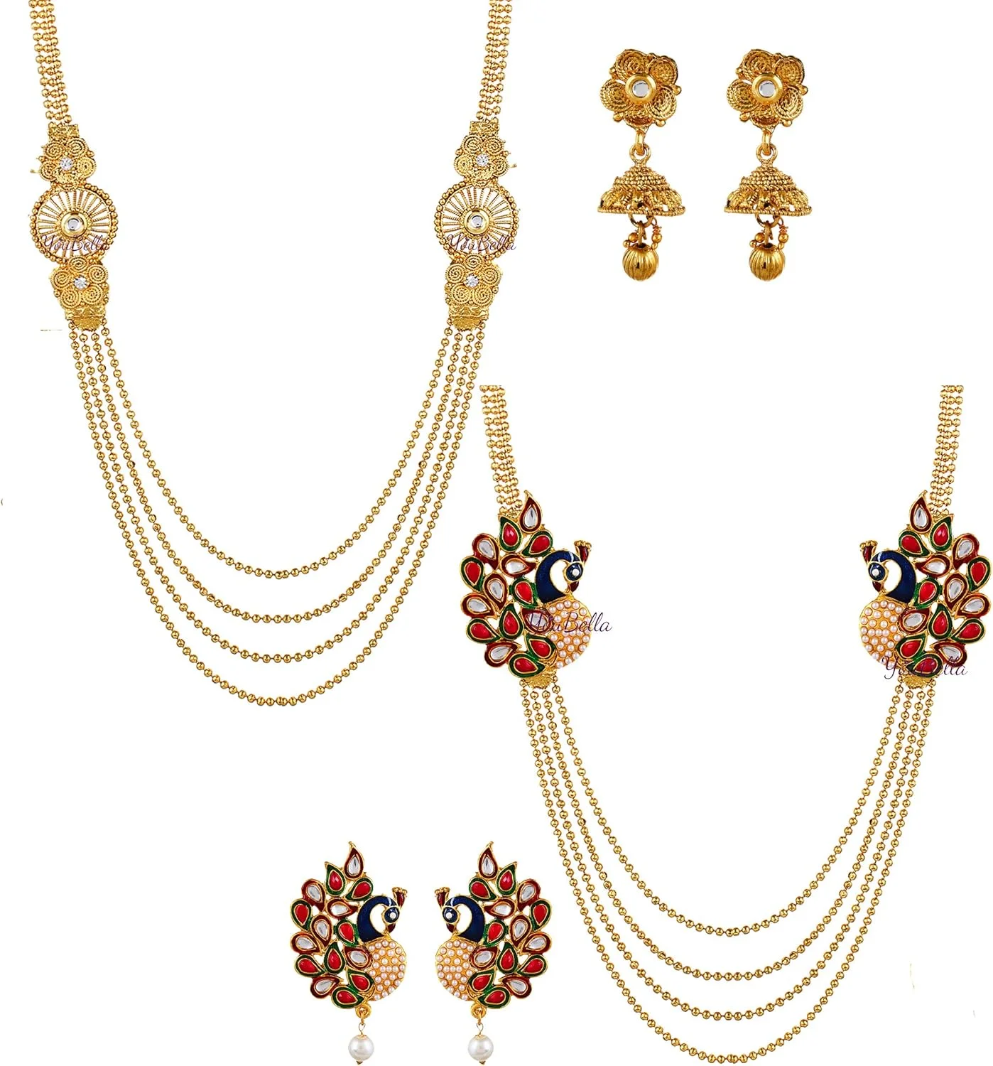 یوBella Jewellery ست گردنبند سنتی روکش طلایی، مجموعه دو عددی، به همراه گوشواره، مناسب بانوان و دختران