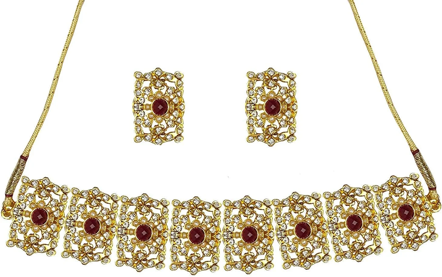 ست گردنبند و گوشواره زنانه یوتبلا، سبک بالیوودی، طرح دوران مغول، آبکاری طلا، سنتی هندی
