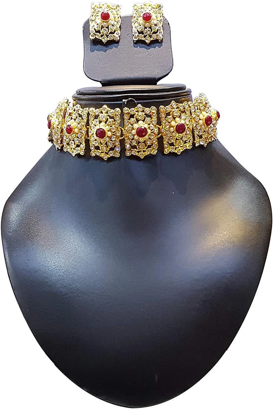 ست گردنبند و گوشواره زنانه یوتبلا، سبک بالیوودی، طرح دوران مغول، آبکاری طلا، سنتی هندی ست گردنبند و گوشواره زنانه یوتبلا، سبک بالیوودی، طرح دوران مغول، آبکاری طلا، سنتی هندی