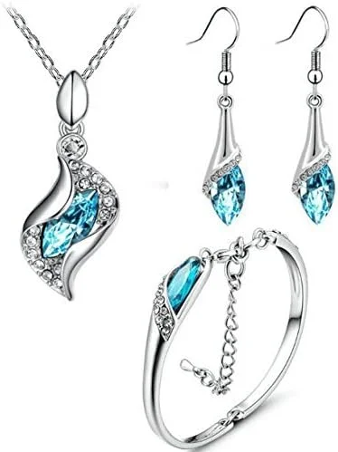 ست گردنبند آویز ترکیبی کریستالی، دستبند النگویی و گوشواره های فانتزی زنانه و دخترانه YouBella Valentine Fashion Jewellery