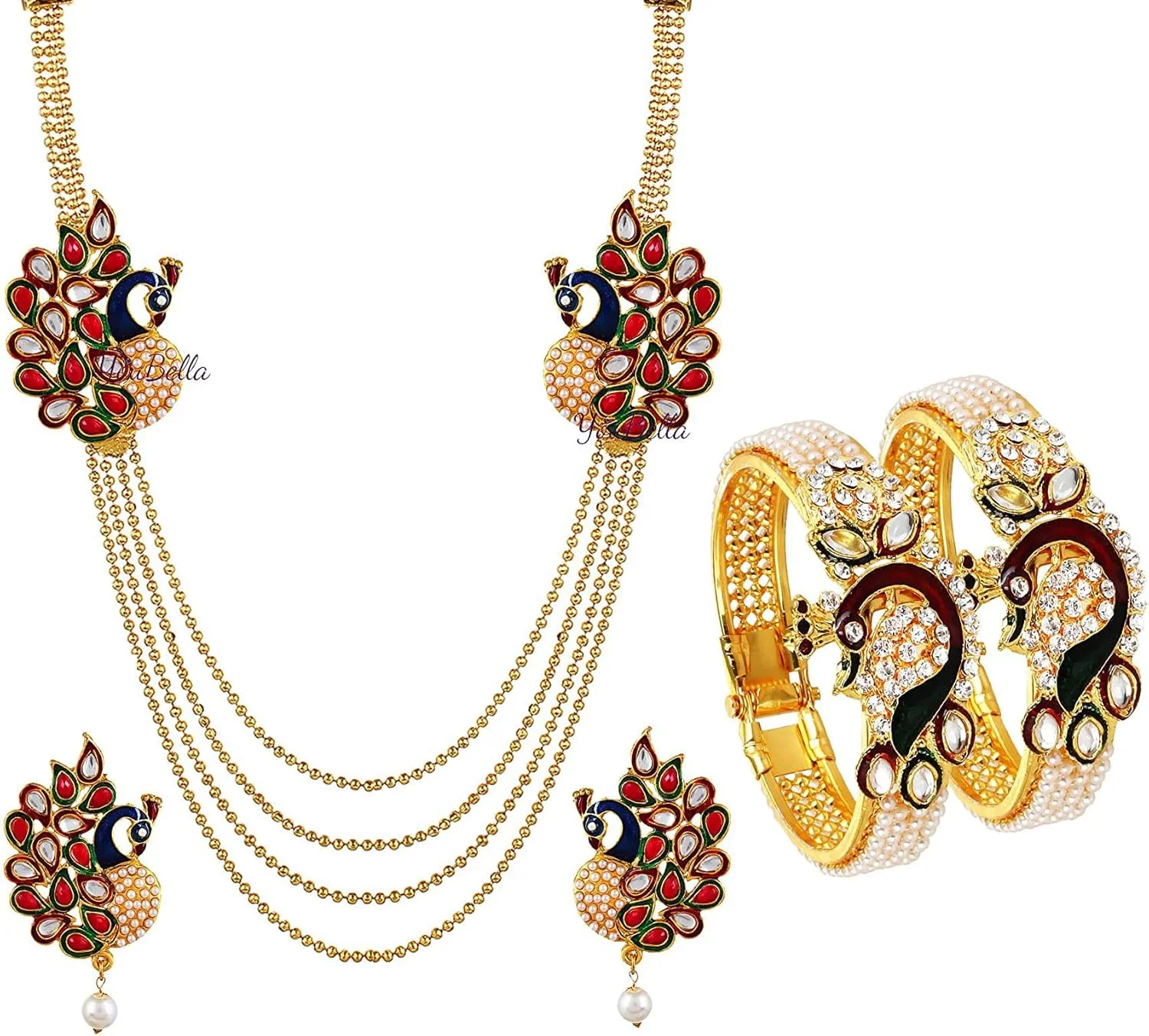 ست جواهرات زنانه YouBella، ست گردنبند طلاکاری شده با گوشواره و النگو، مناسب دختران/بانوان
