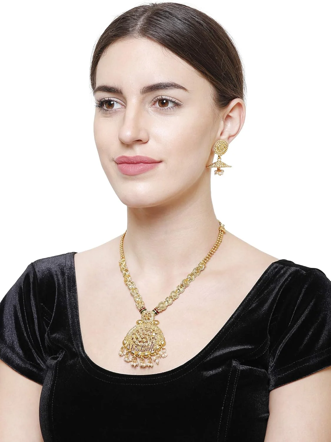 ست جواهرات زنانه YouBella، ست گردنبند طلاکاری شده با گوشواره، مناسب دختران/زنان، طلاکاری شده، مروارید ست جواهرات زنانه YouBella، ست گردنبند طلاکاری شده با گوشواره، مناسب دختران/زنان، طلاکاری شده، مروارید