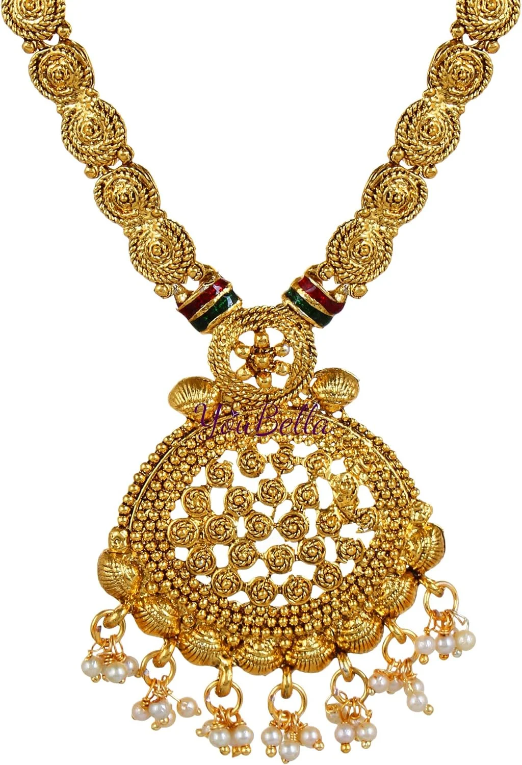 ست جواهرات زنانه YouBella، ست گردنبند طلاکاری شده با گوشواره، مناسب دختران/زنان، طلاکاری شده، مروارید ست جواهرات زنانه YouBella، ست گردنبند طلاکاری شده با گوشواره، مناسب دختران/زنان، طلاکاری شده، مروارید