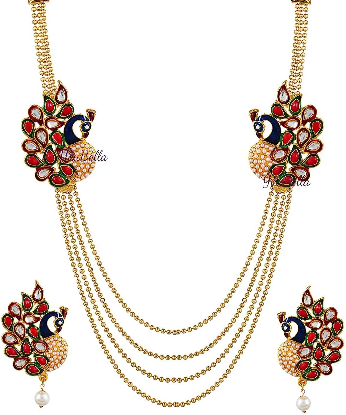 ست جواهرات زنانه YouBella، ست گردنبند طلاکاری شده با گوشواره و النگو، مناسب دختران/بانوان ست جواهرات زنانه YouBella، ست گردنبند طلاکاری شده با گوشواره و النگو، مناسب دختران/بانوان